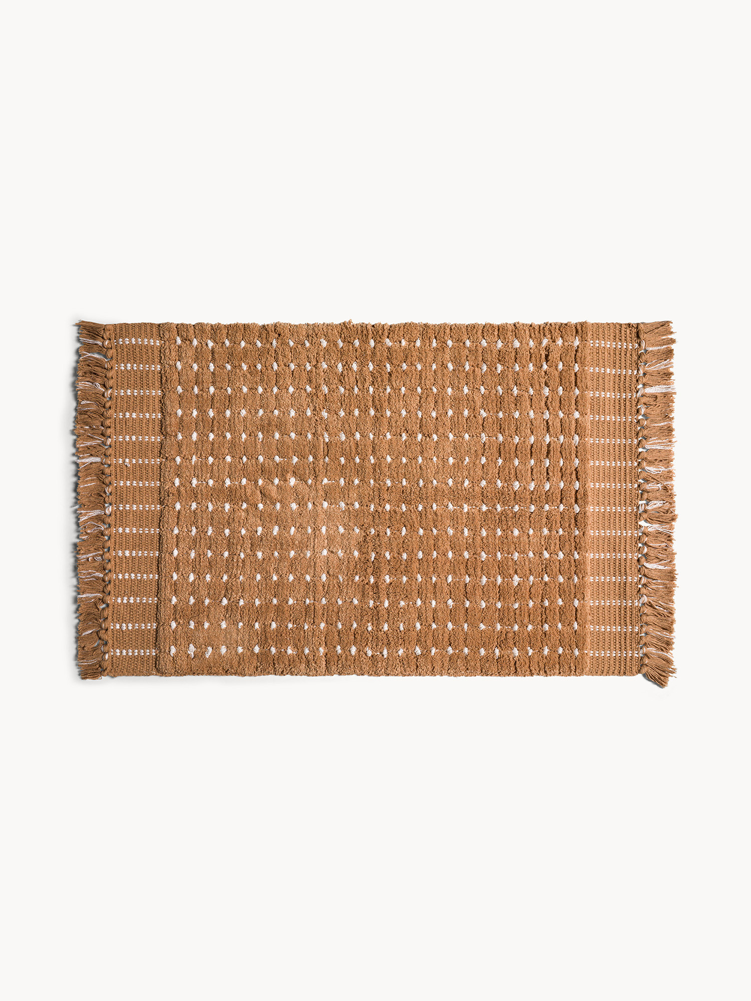 Tappeto bagno in cotone fantasia a trattini, Beige scuro, large image number 0