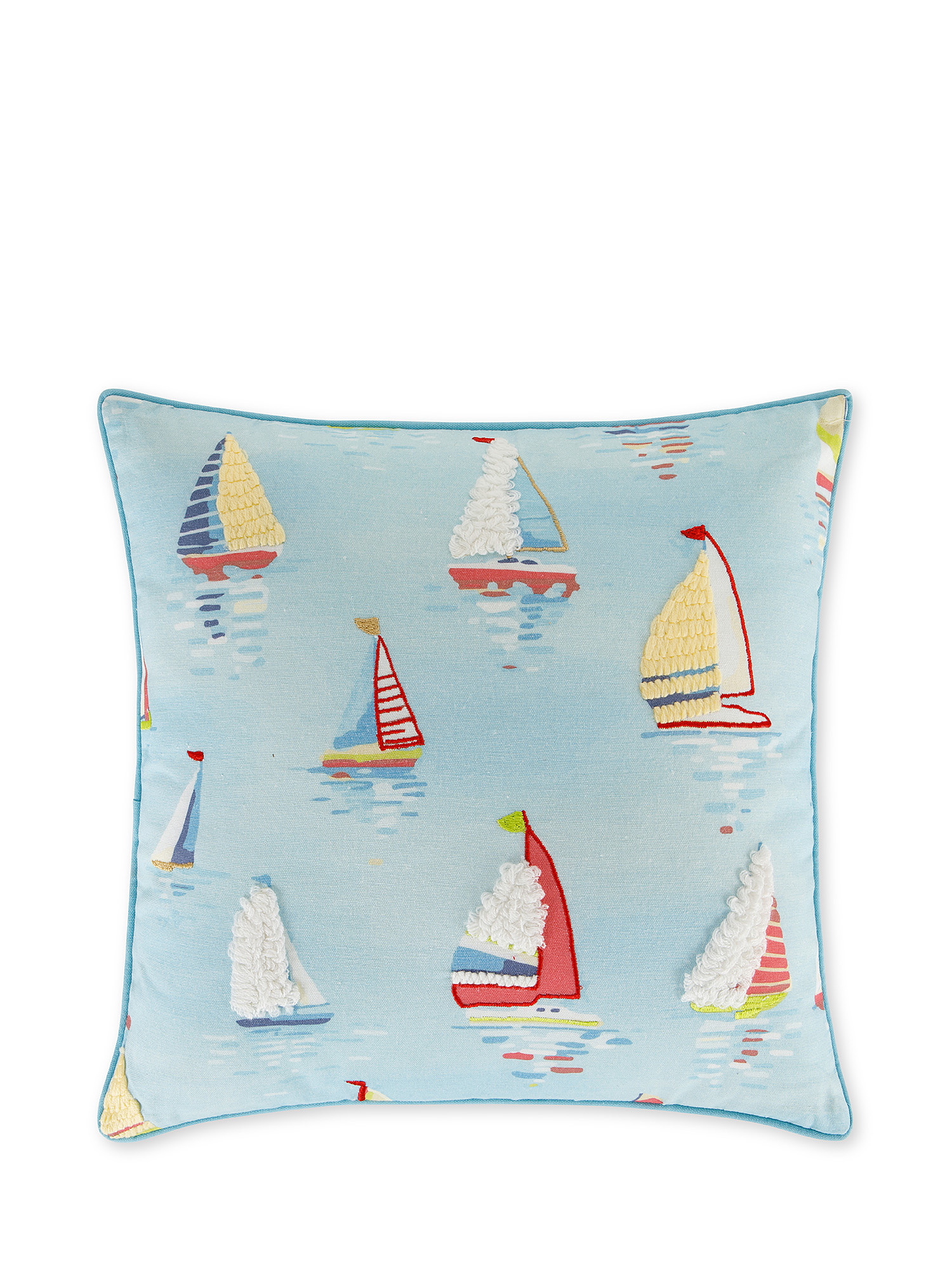 Boat embroidery cushion 45x45cm, Light Blue, large image number 0