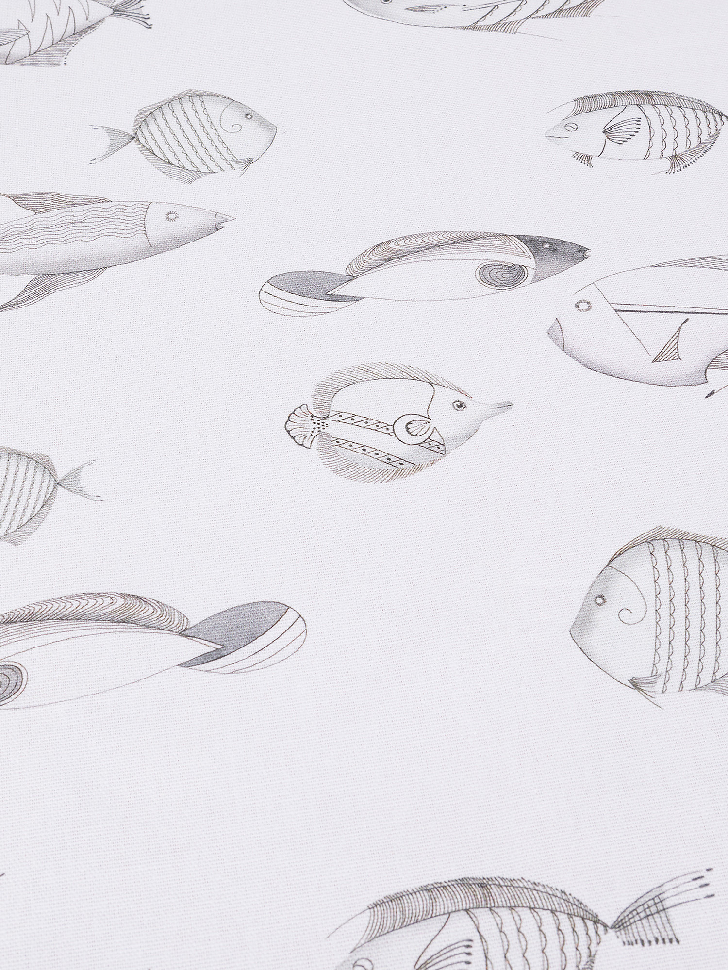 Round cotton tablecloth with graphic fish pattern, White, large image number 1
