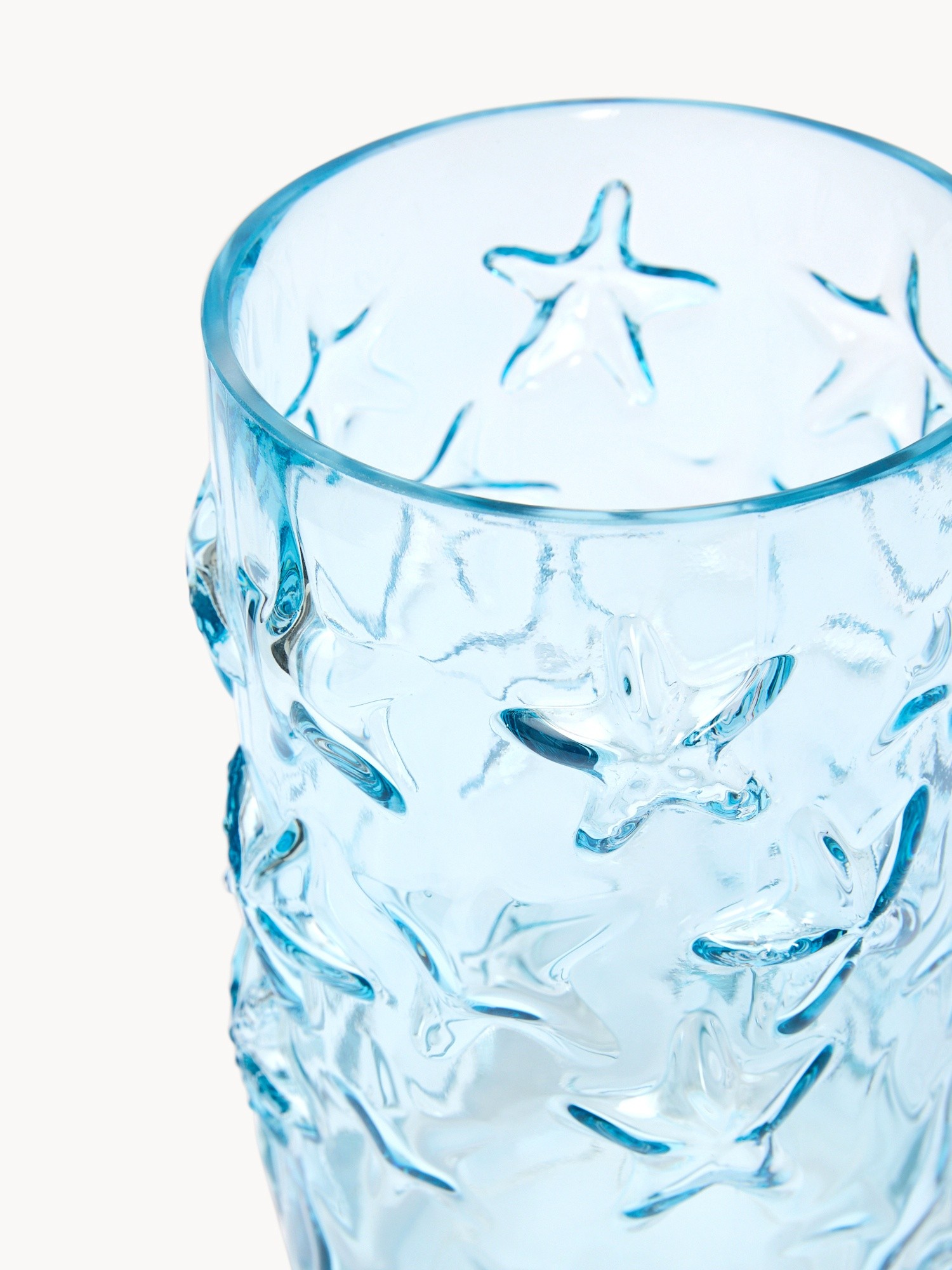 Vaso in vetro trasparente con decoro stelle marine, Blu, large image number 1