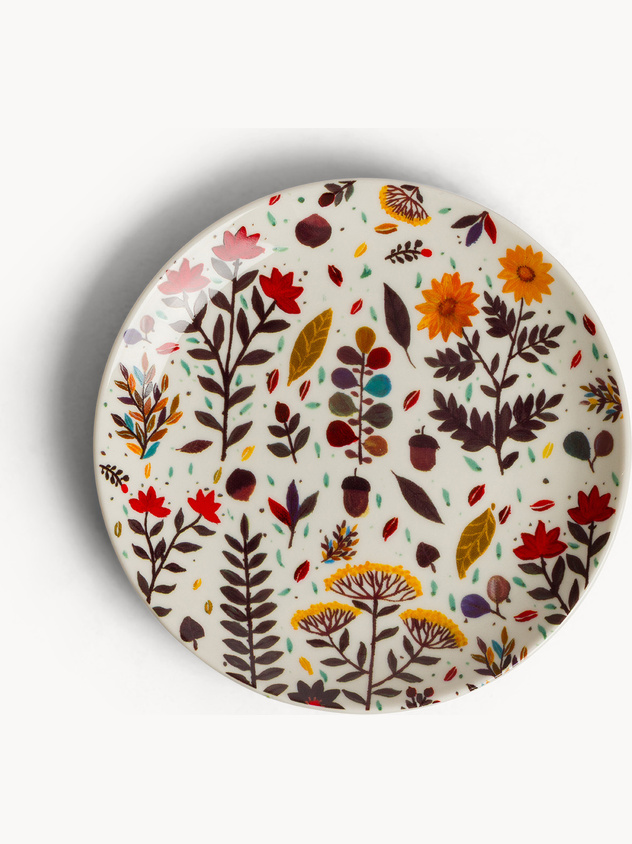 Piatto pane in stoneware motivo foglioline