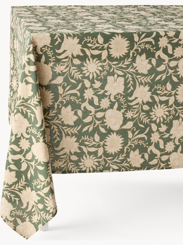 Pure cotton tablecloth with hand-printed design and gold details