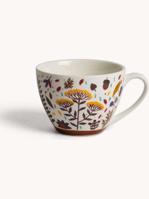 Tazza colazione in stoneware motivo foglioline