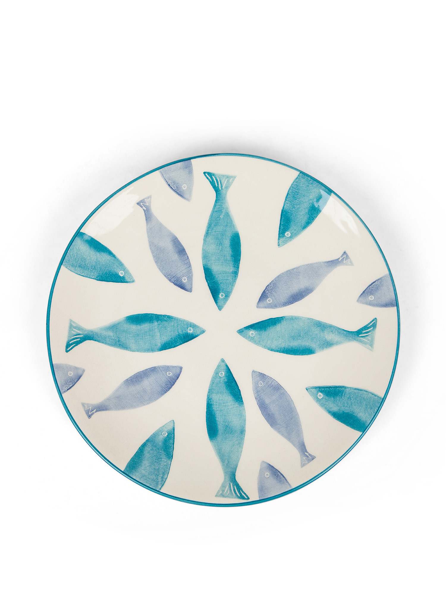 Piatto piano decorazione pesci, Bianco/Blu, large image number 0