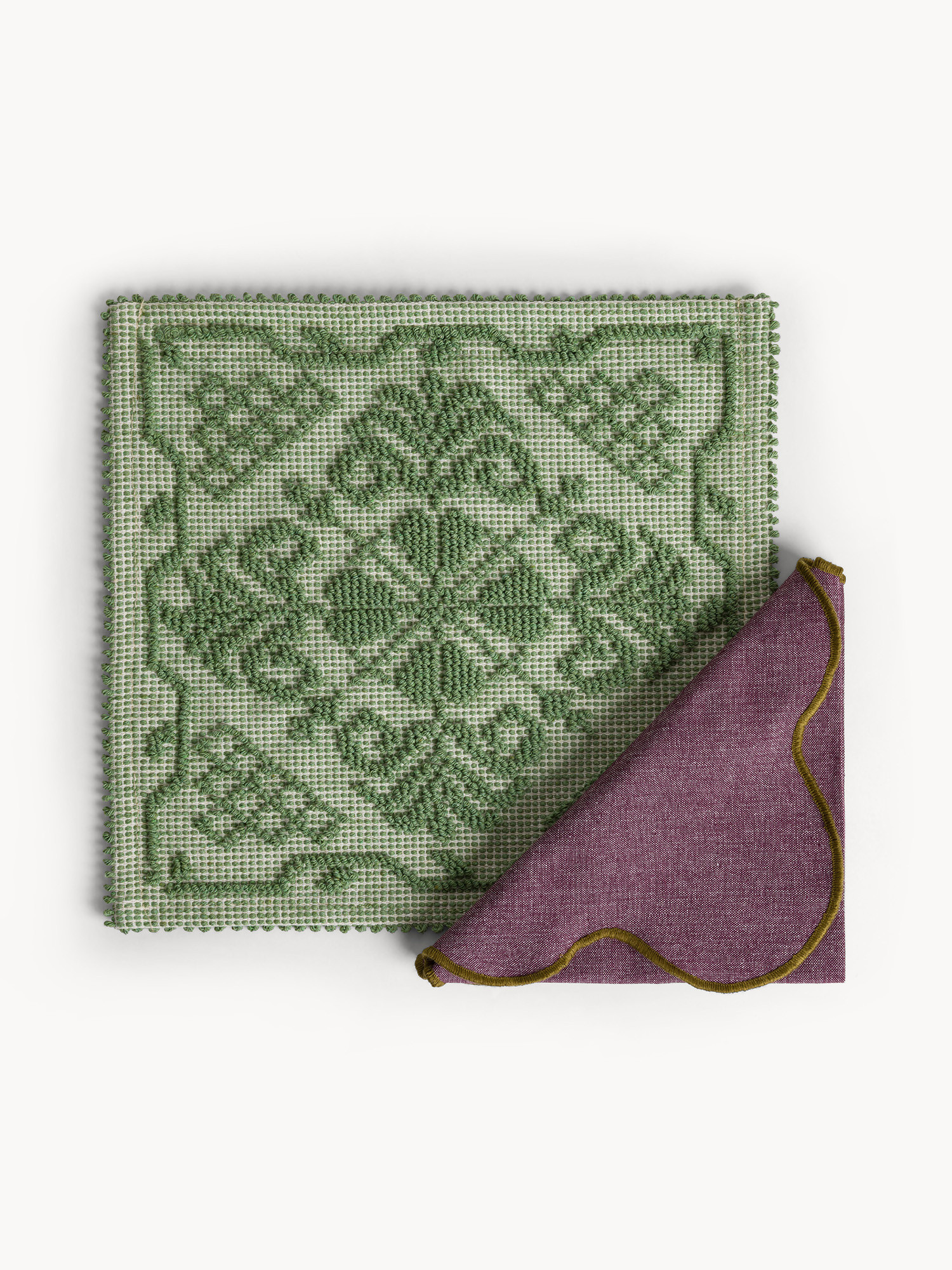 Sardinian placemat in solid color pure cotton, Green, large image number 2