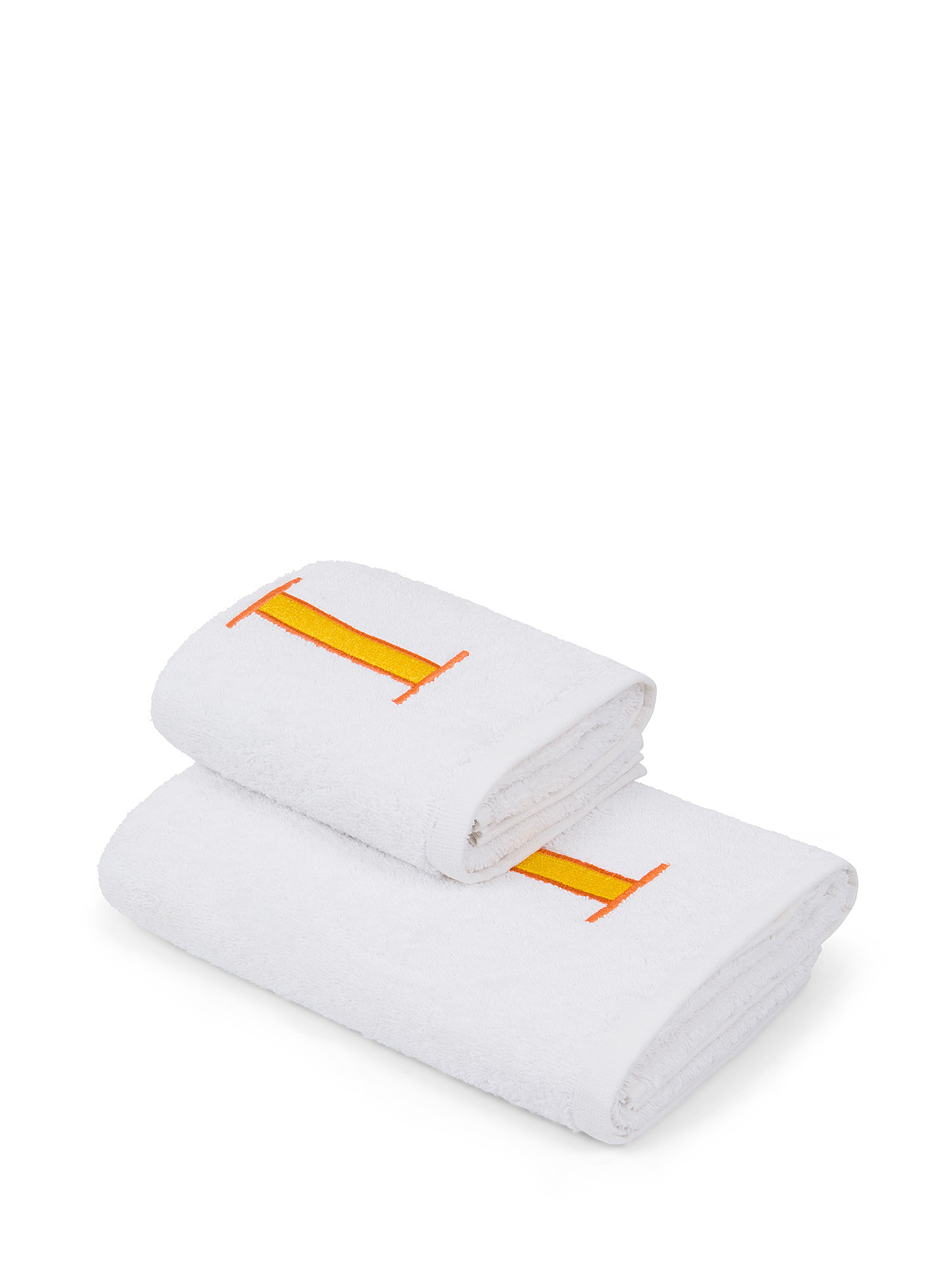Set asciugamano in spugna ospite e viso con monogramma lettera, Giallo, large image number 0