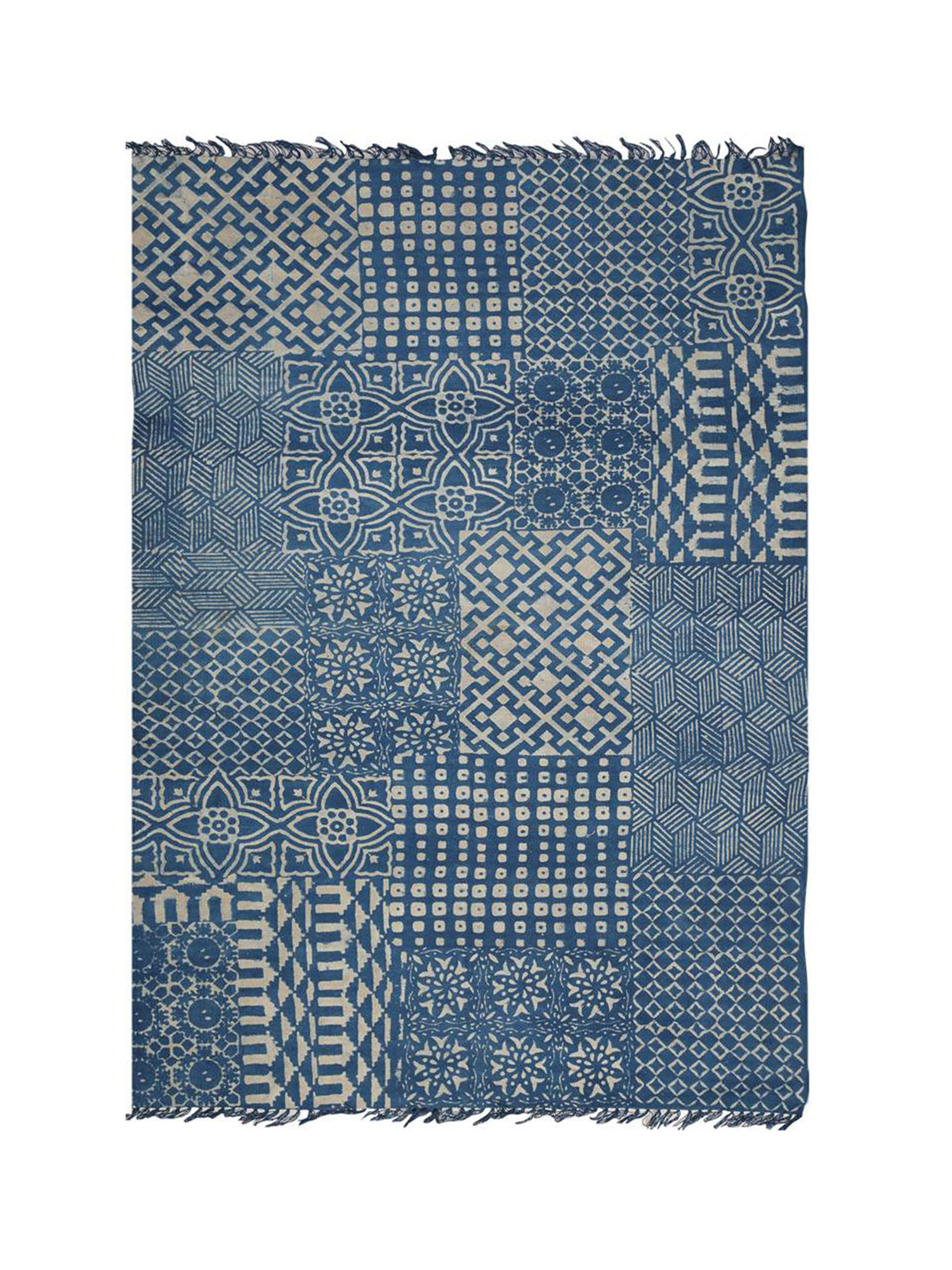 Cotton rug with geometric print, Blue, large image number 0