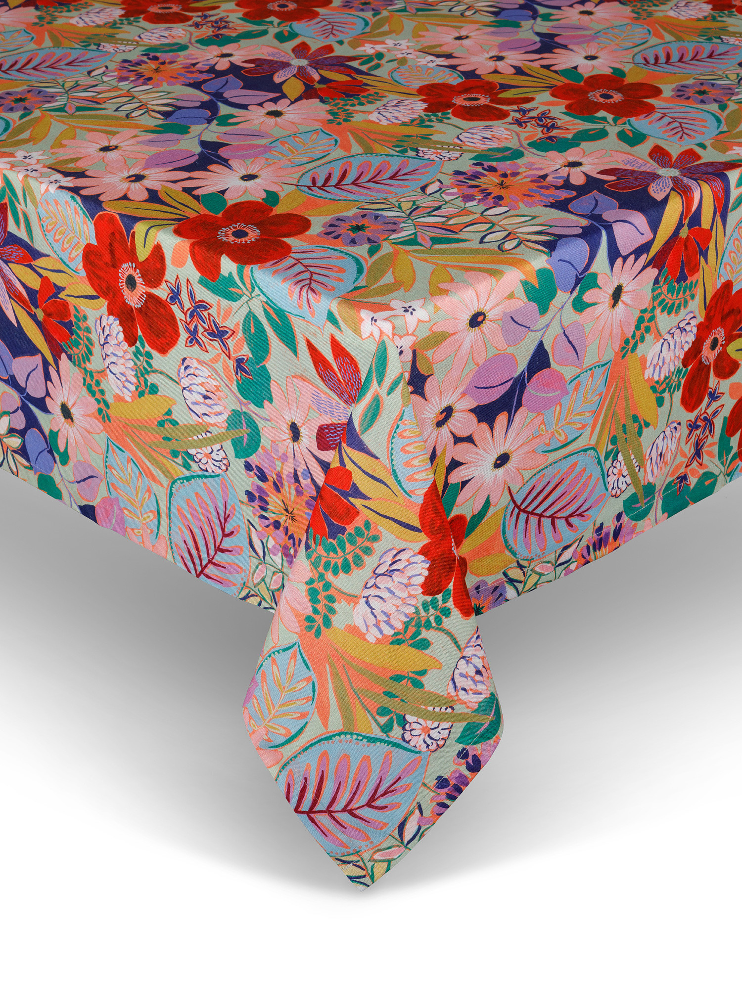 Cotton panama tablecloth with floral print, Multicolor, large image number 3