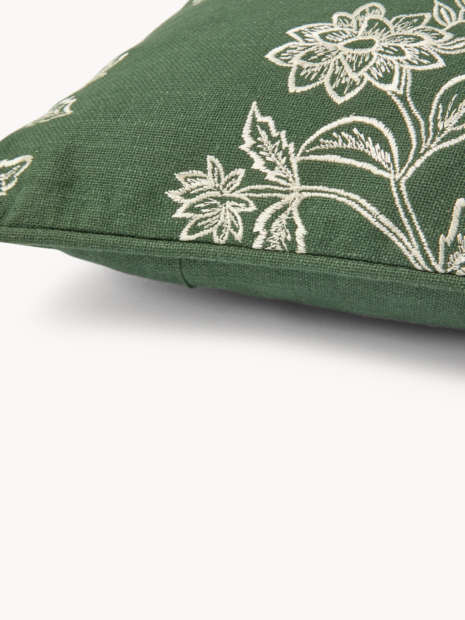 Cuscino in slub di cotone con ricamo floreale 45x45cm - Prezzo di lancio, Verde, large image number 2