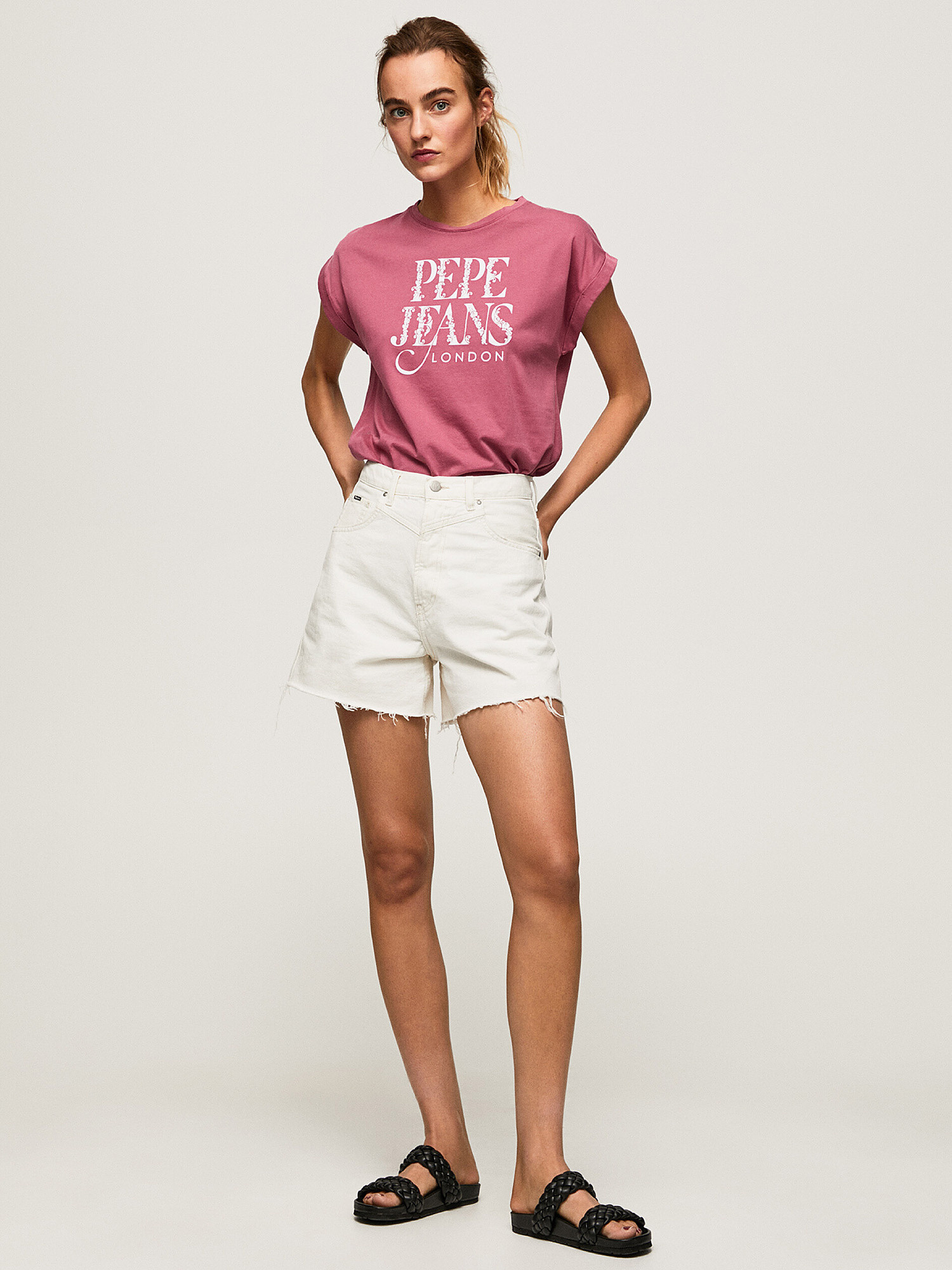 Pepe Jeans - T-shirt con logo in cotone, Rosa scuro, large image number 6