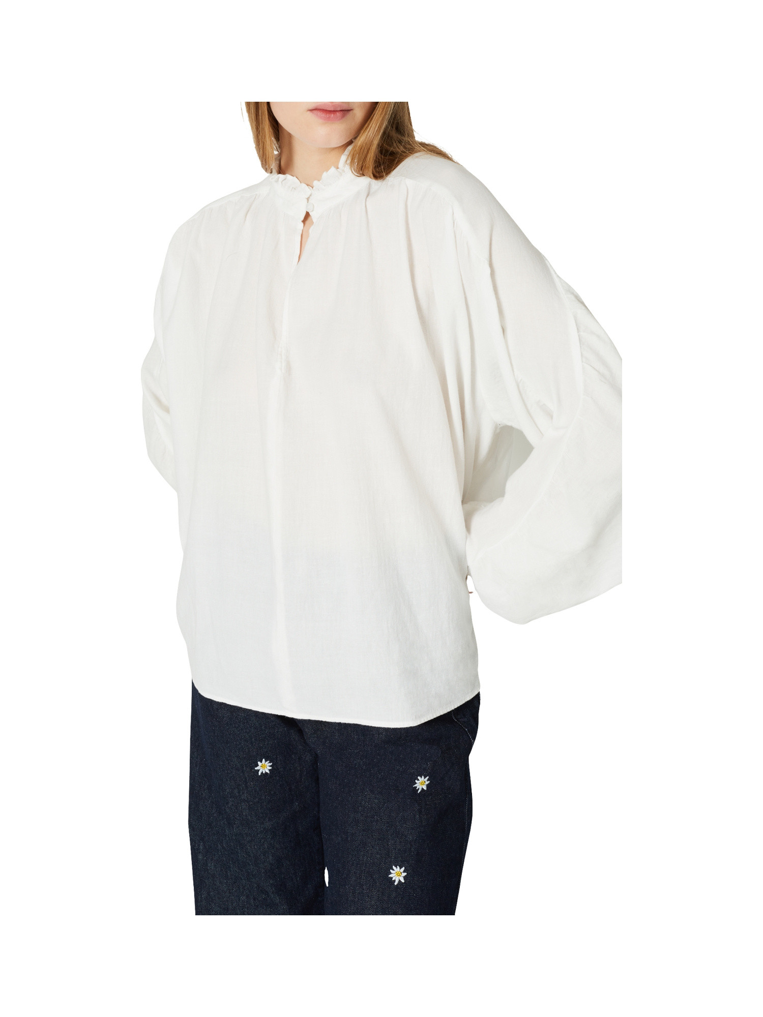 Blusa in cotone con maniche lunghe, Bianco, large image number 5