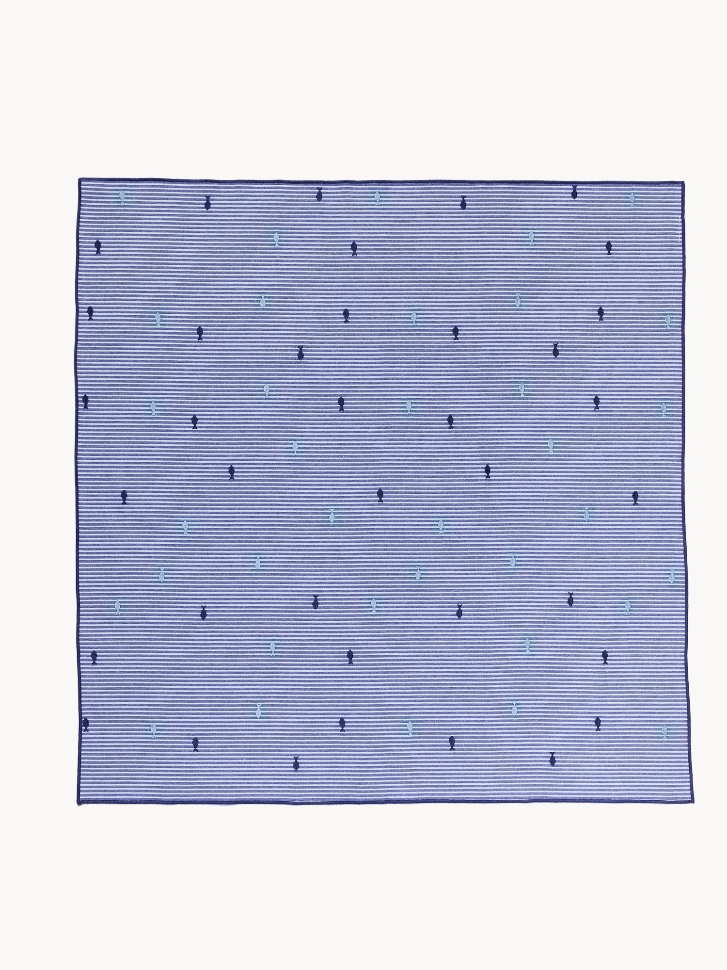 Centrotavola in cotone a righe ricamo pesciolini, Bianco/Blu, large image number 0