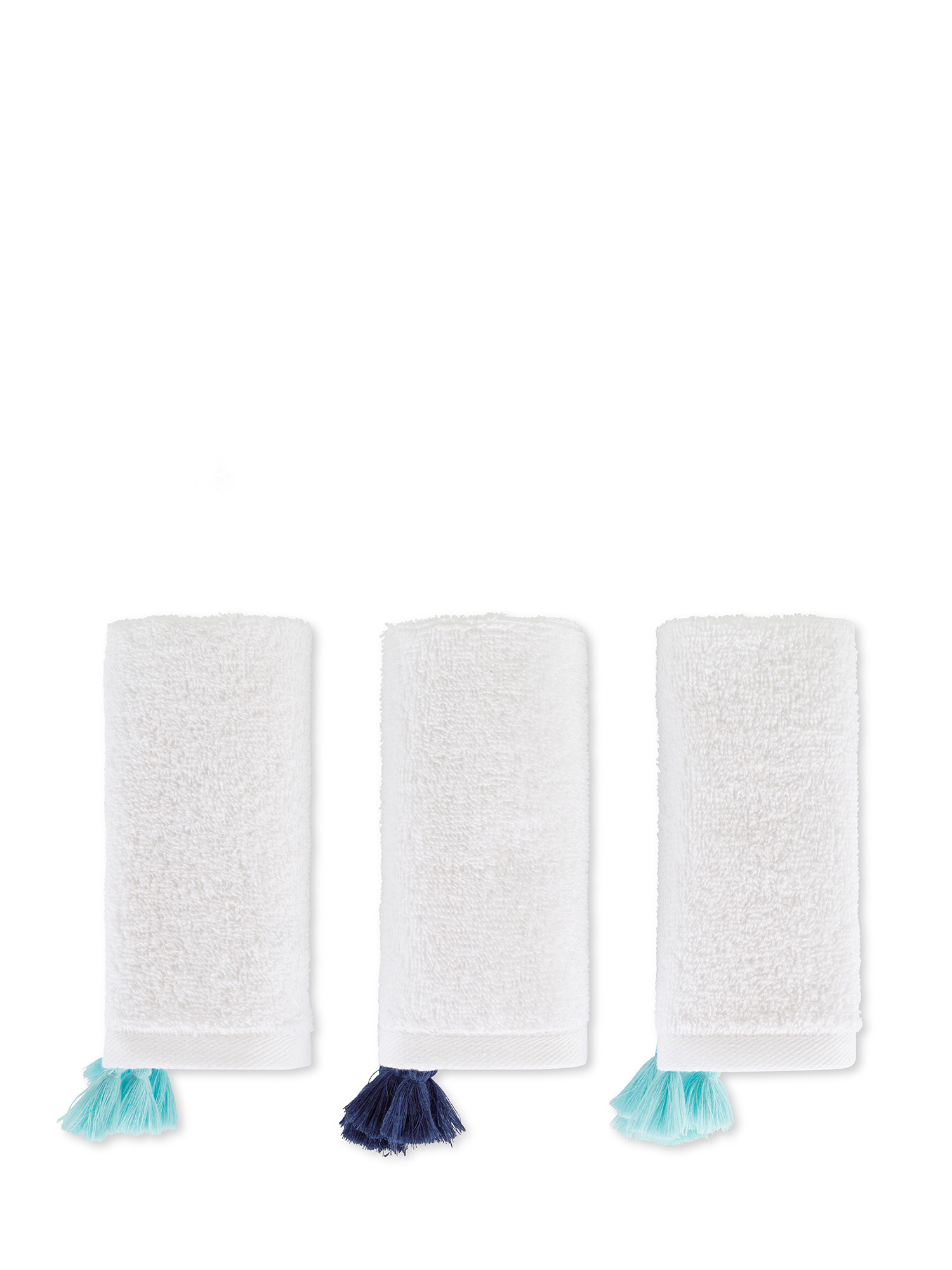 Set di 3 lavette in spugna di puro cotone tinta unita con applicazioni, Blu, large image number 0