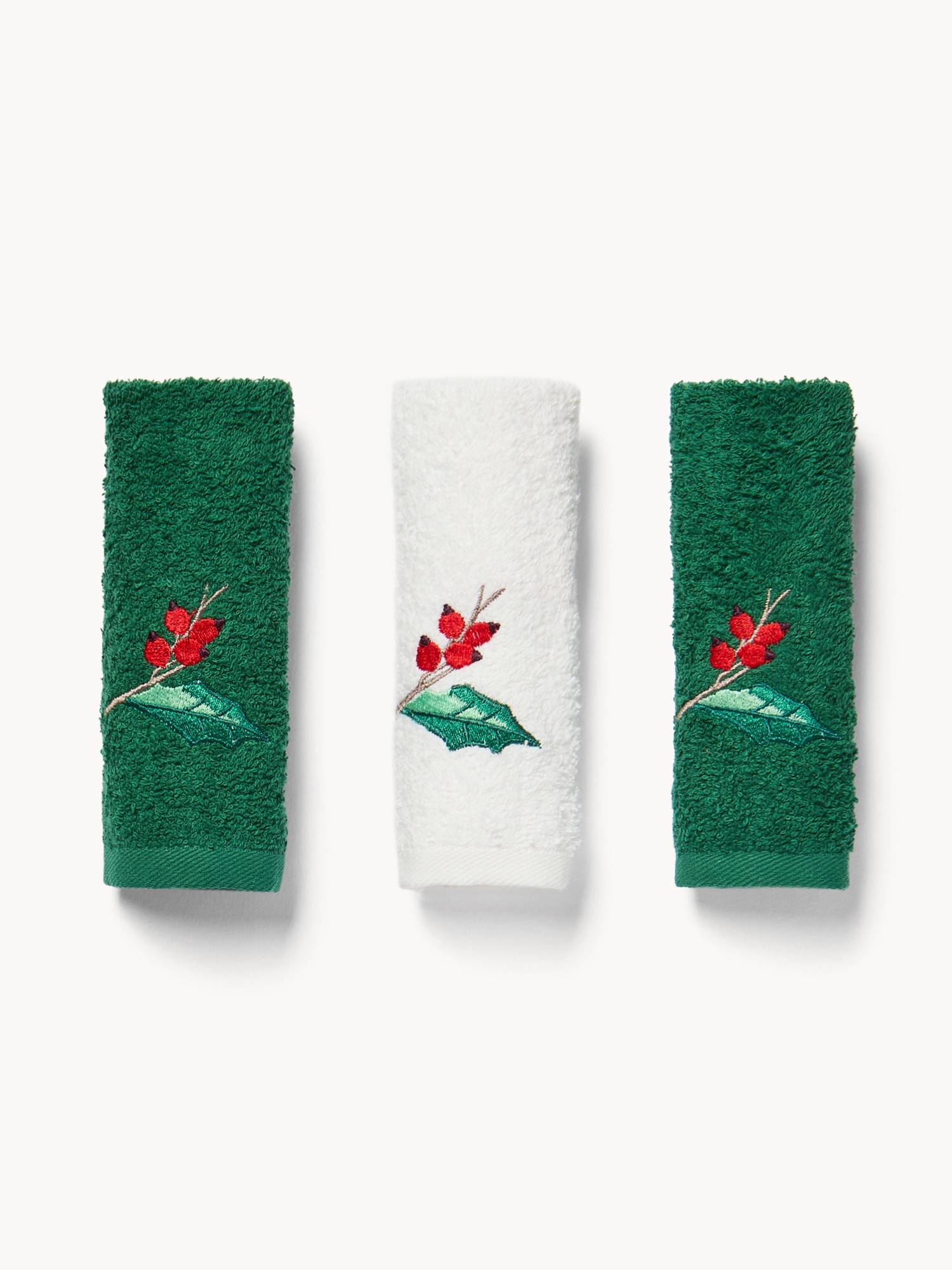 Set of 3 cotton terry cloths with Christmas embroidery, Green, large image number 0