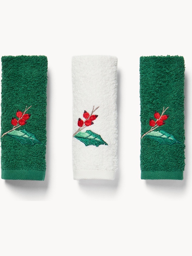 Set 3 lavette in spugna di cotone ricamo natalizio
