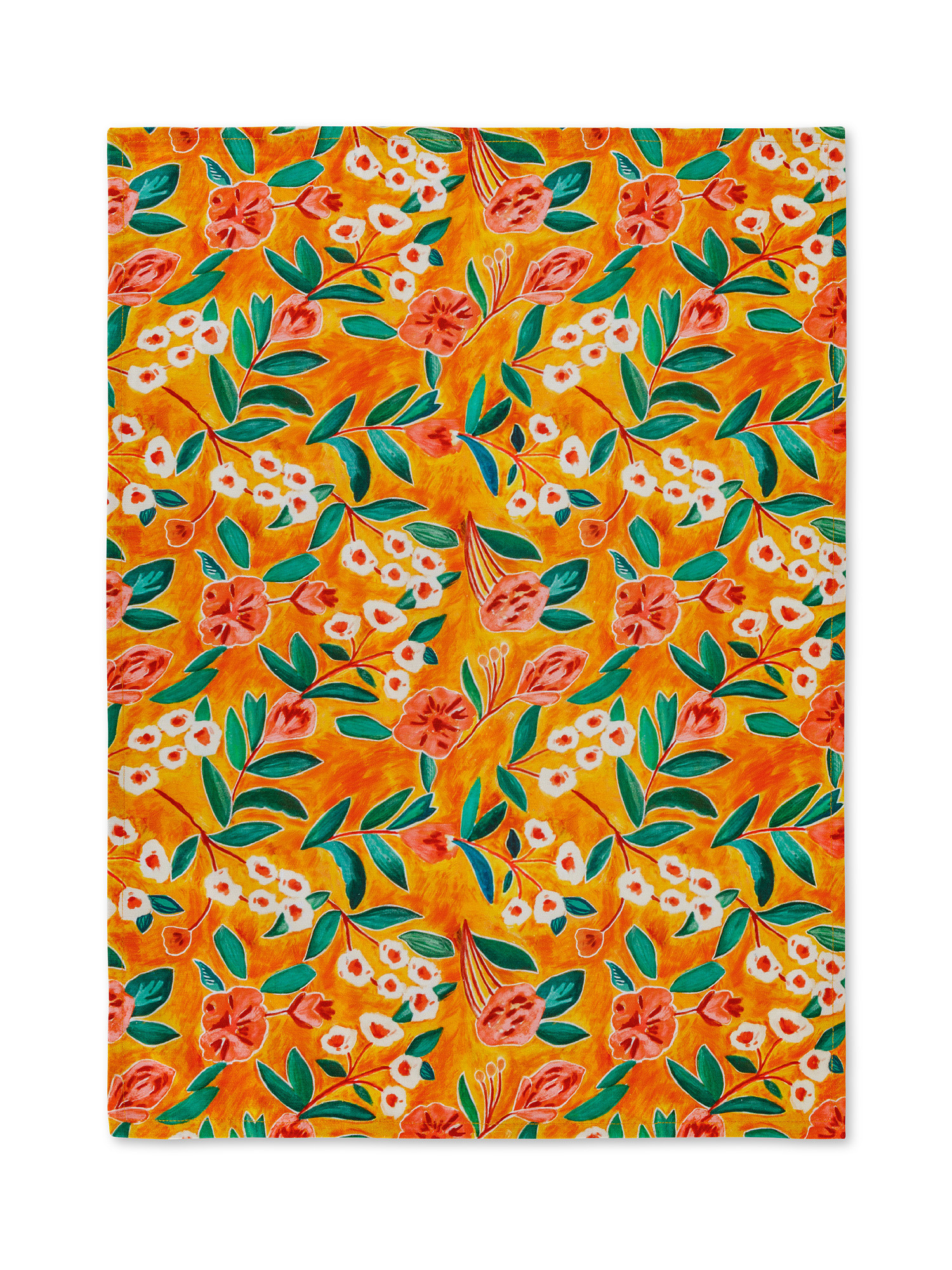 Set of 3 tea towels in 100% cotton with digital floral print, Orange, large image number 2