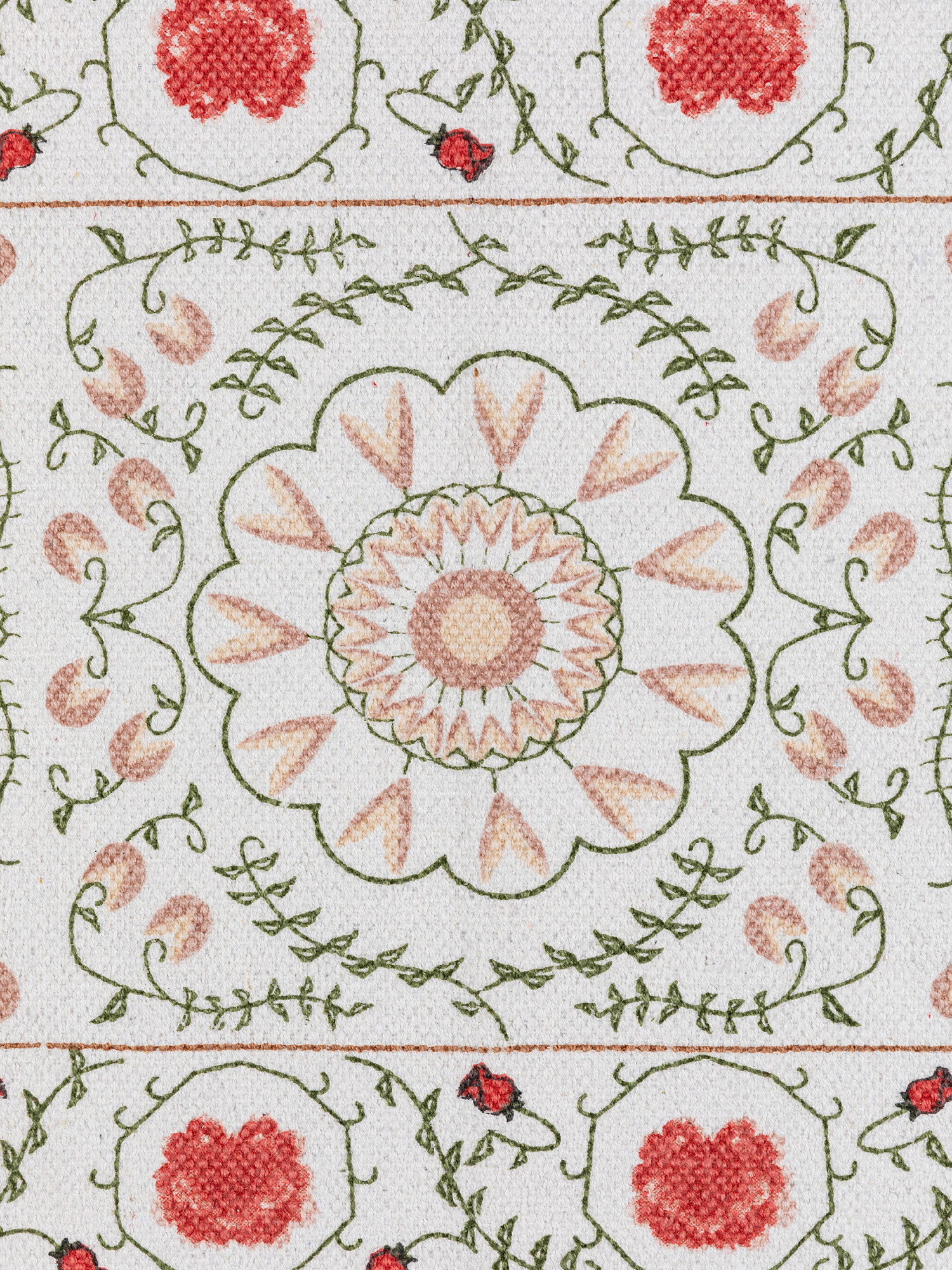 Cotton blend kitchen rug with floral print, Beige, large image number 1