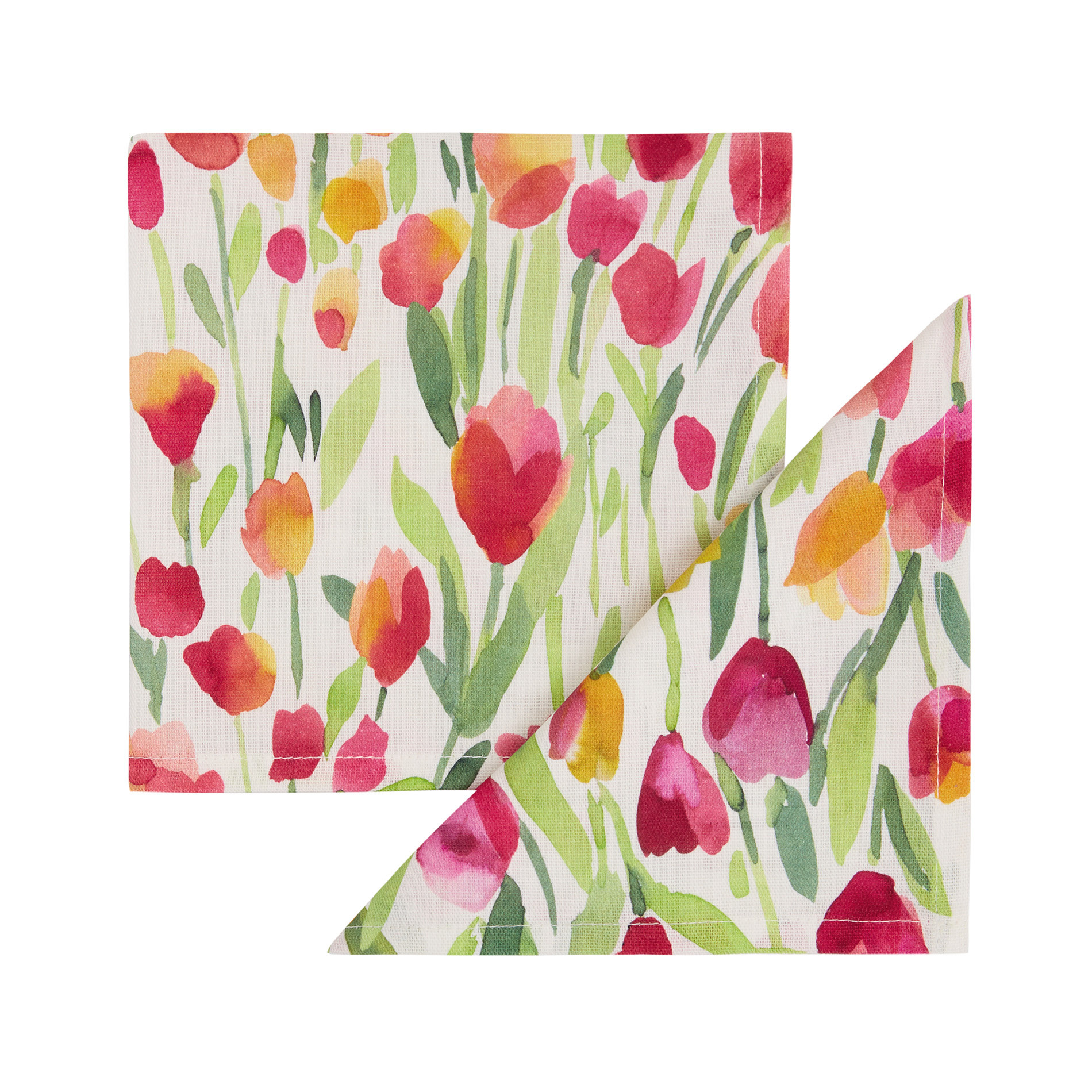 Set 2 tovaglioli panama di cotone stampa tulipani, Multicolor, large image number 0