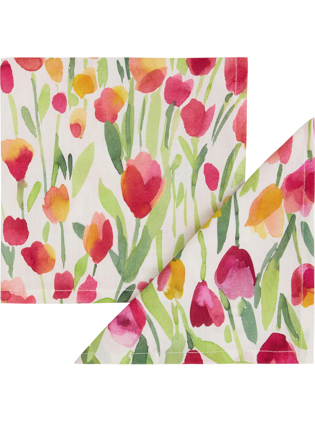 Set 2 tovaglioli panama di cotone stampa tulipani