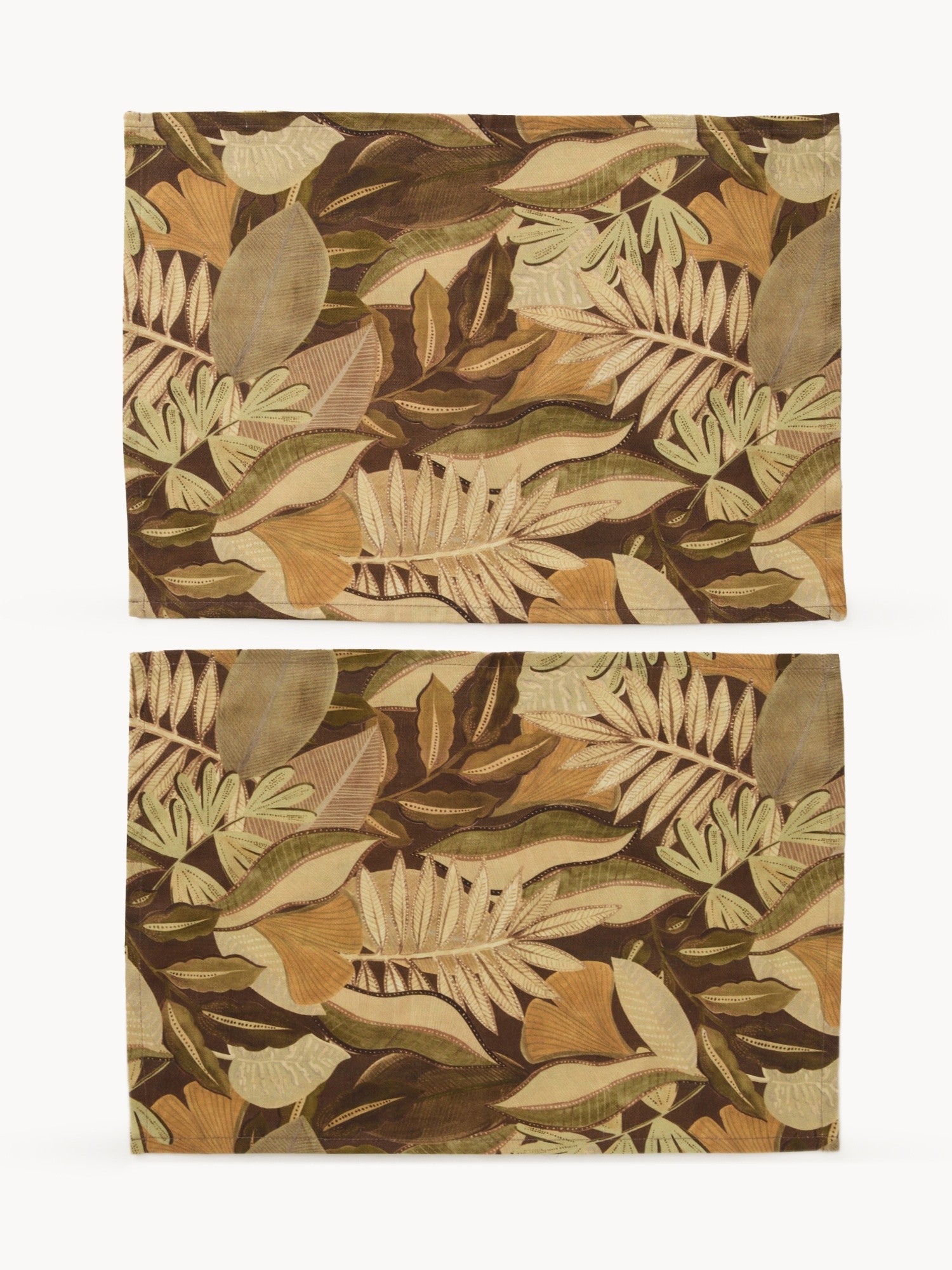 Set of 2 cotton panama placemats with foliage print, Brown, large image number 0