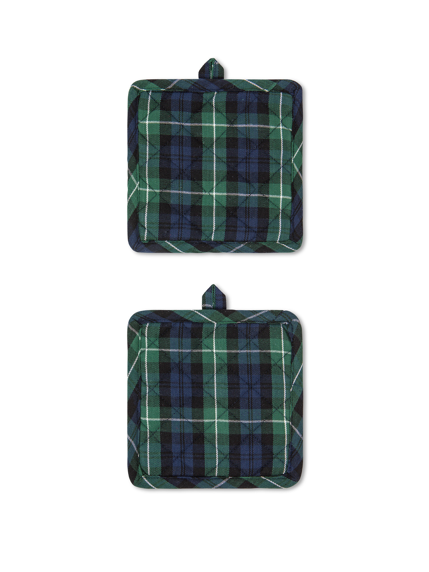 Set of 2 tartan cotton twill pot holders, Blue, large image number 0