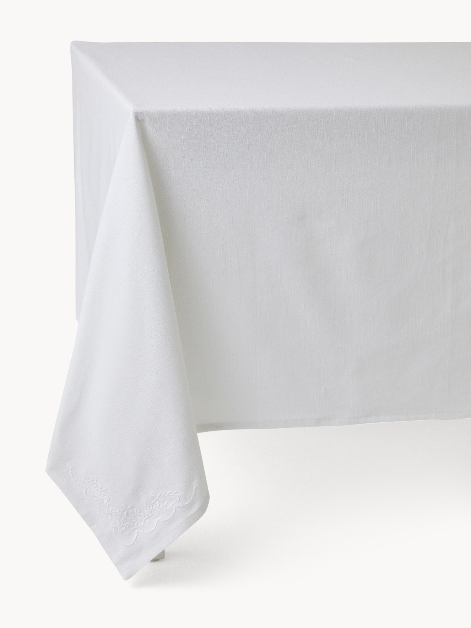 Tovaglia in puro cotone con ricami floreali, Bianco, large image number 0