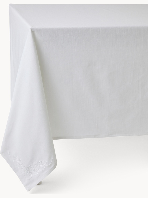 Tovaglia in puro cotone con ricami floreali