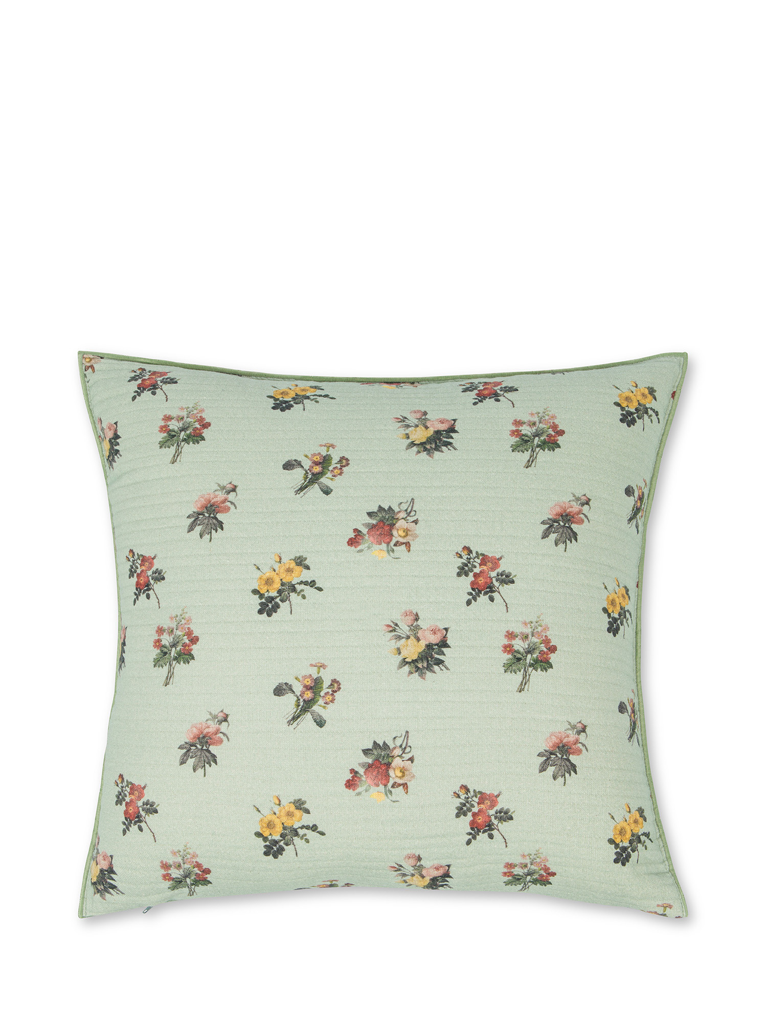Quilted fabric cushion with flower print 45X45cm, Light Blue, large image number 0
