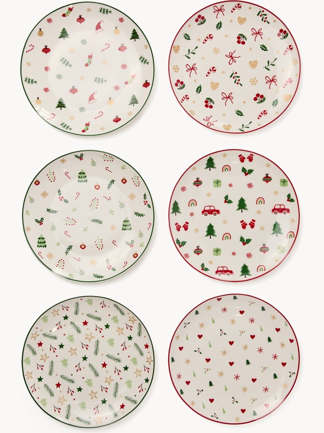 Set of 6 fruit plates in New Bone China with Christmas motifs