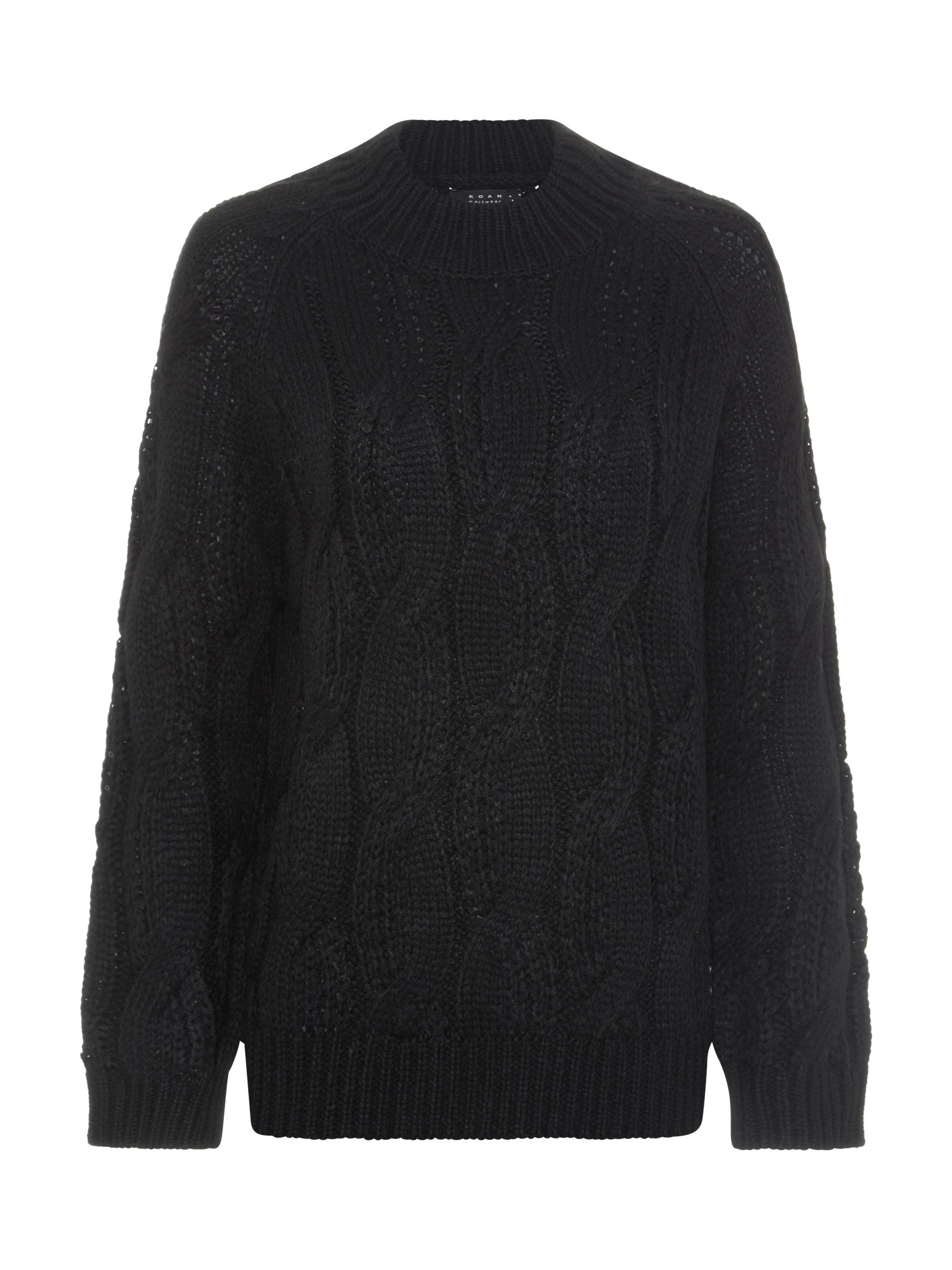 Koan - Crewneck sweater with braid motif, Black, large image number 0