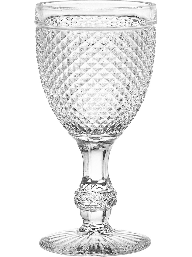 Faceted glass wine goblet