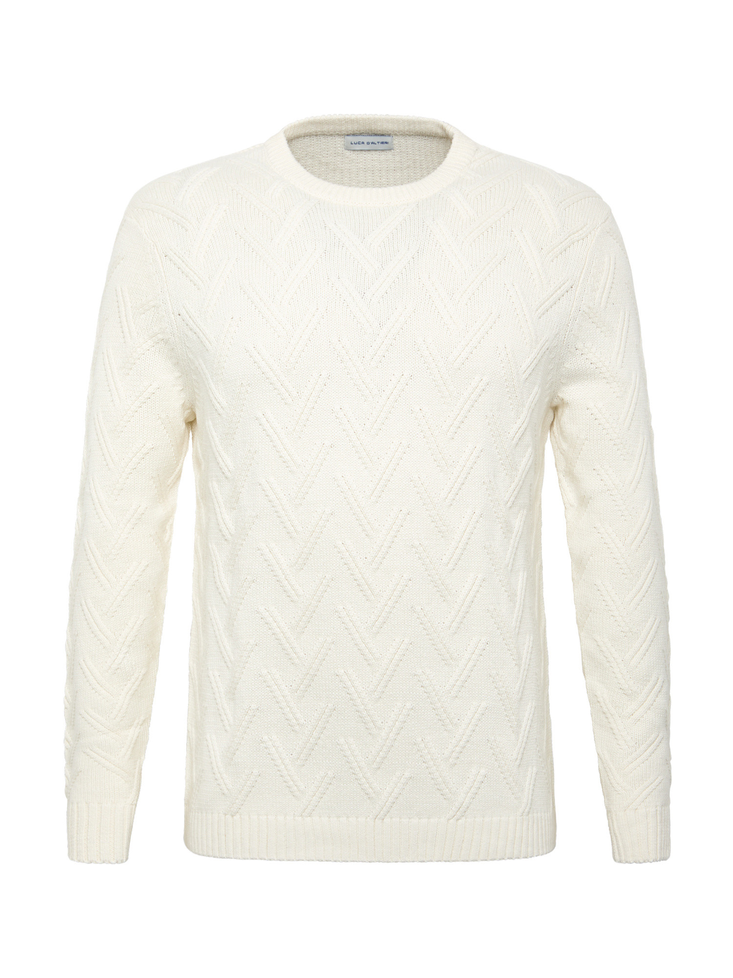 Luca D'Altieri - Crew-neck sweater in cotton blend with lozenges, White, large image number 0