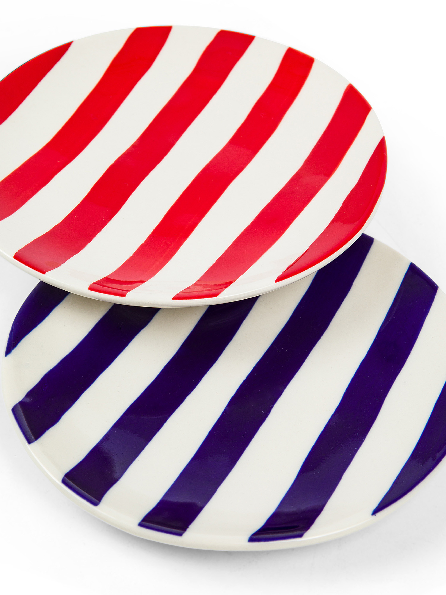 Striped stoneware bread plates, Blue/Red, large image number 1