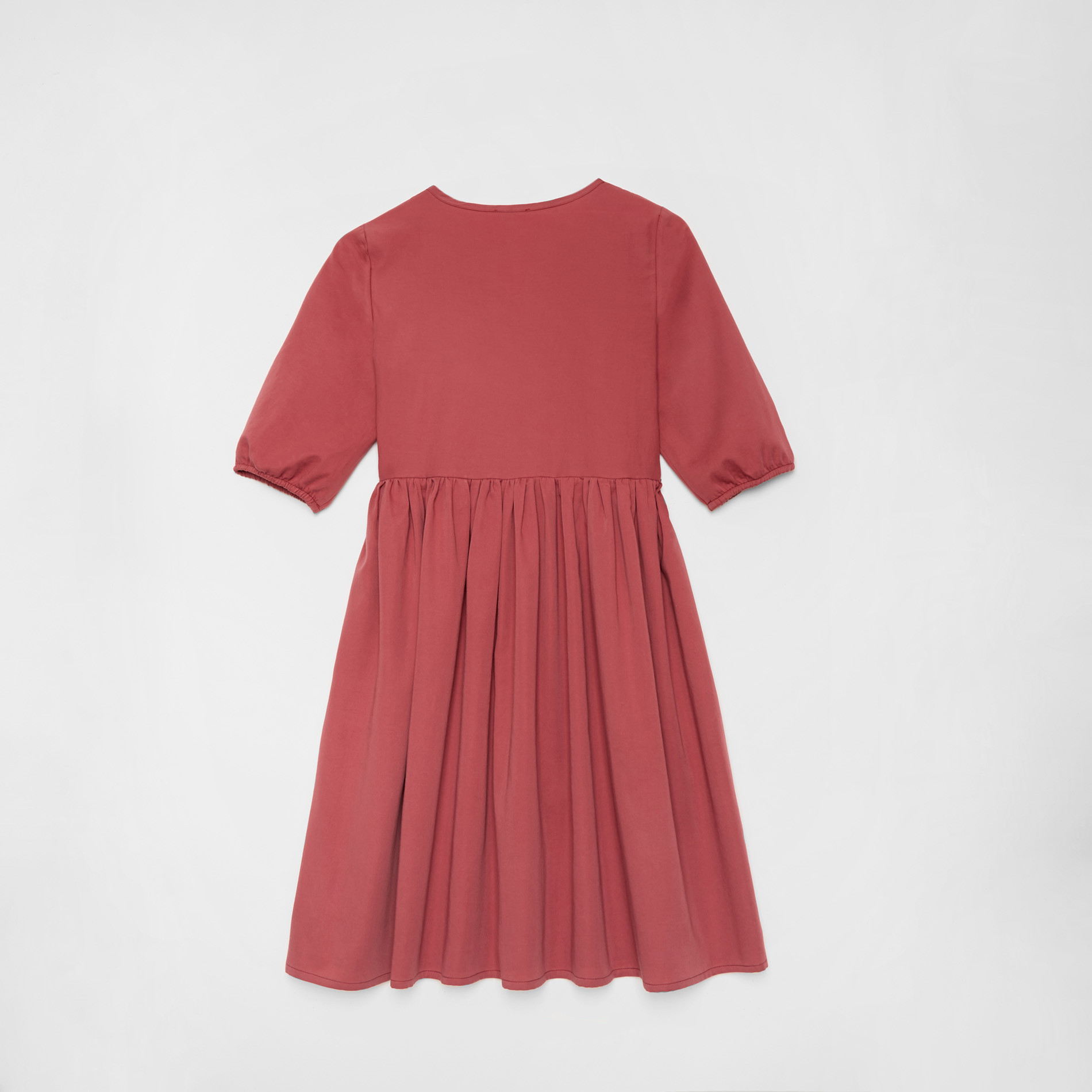 Solid colour cotton satin dress with gathering, Dark Pink, large image number 1