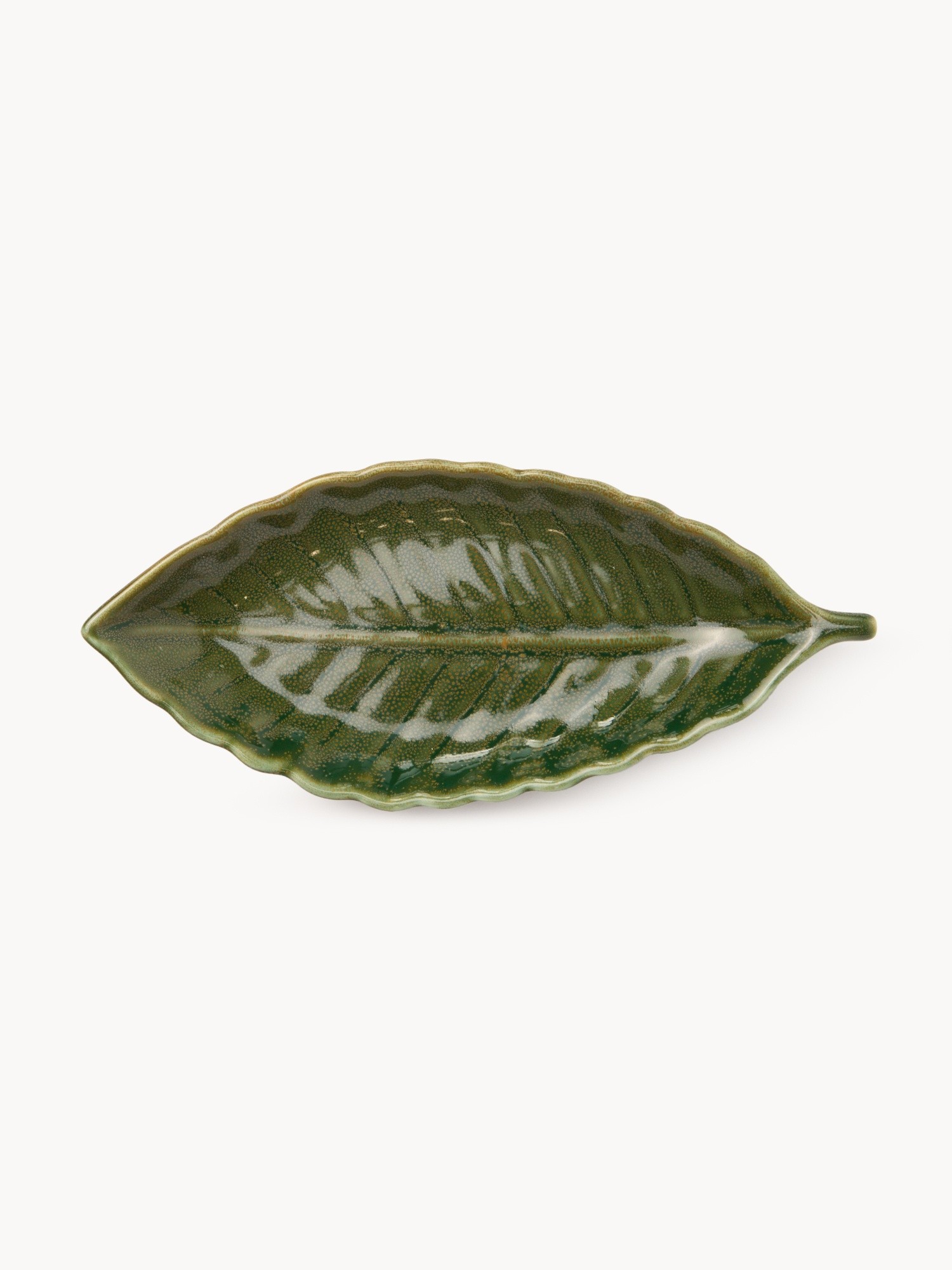 Decorative porcelain leaf plate, Green, large image number 0