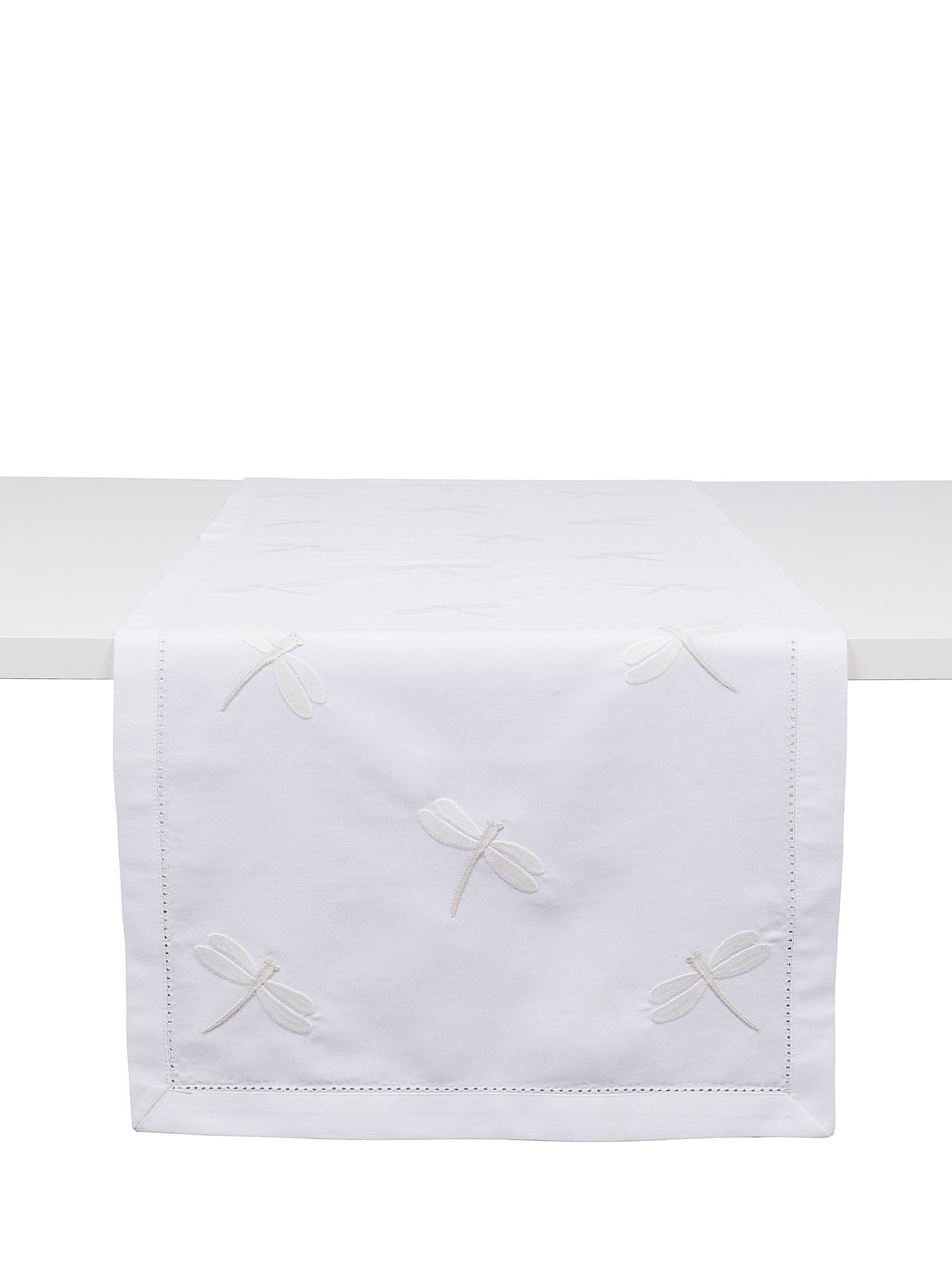 100% cotton runner with dragonfly embroidery, White, large image number 0