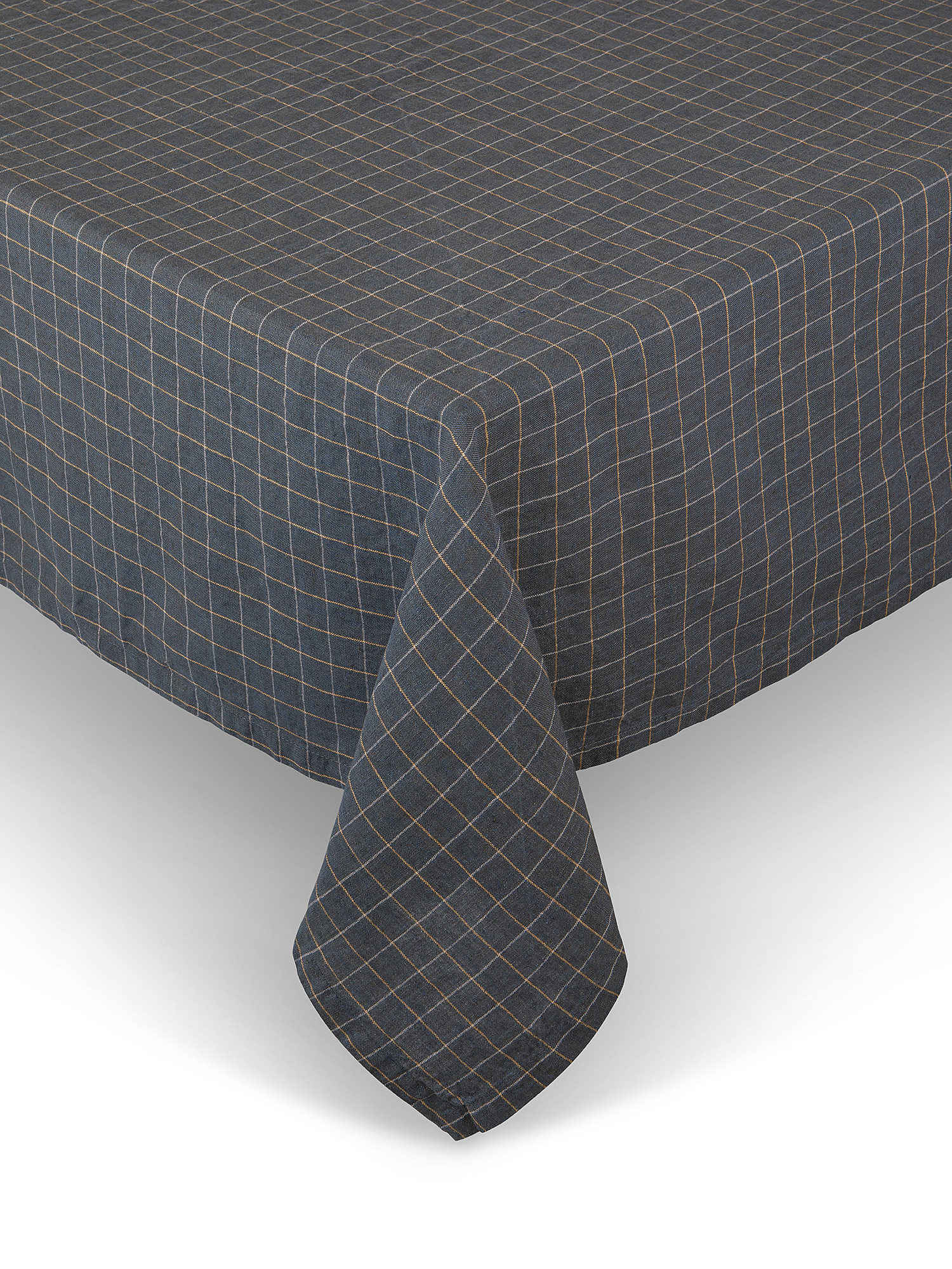 Pure linen tablecloth with checked pattern, Black, large image number 0