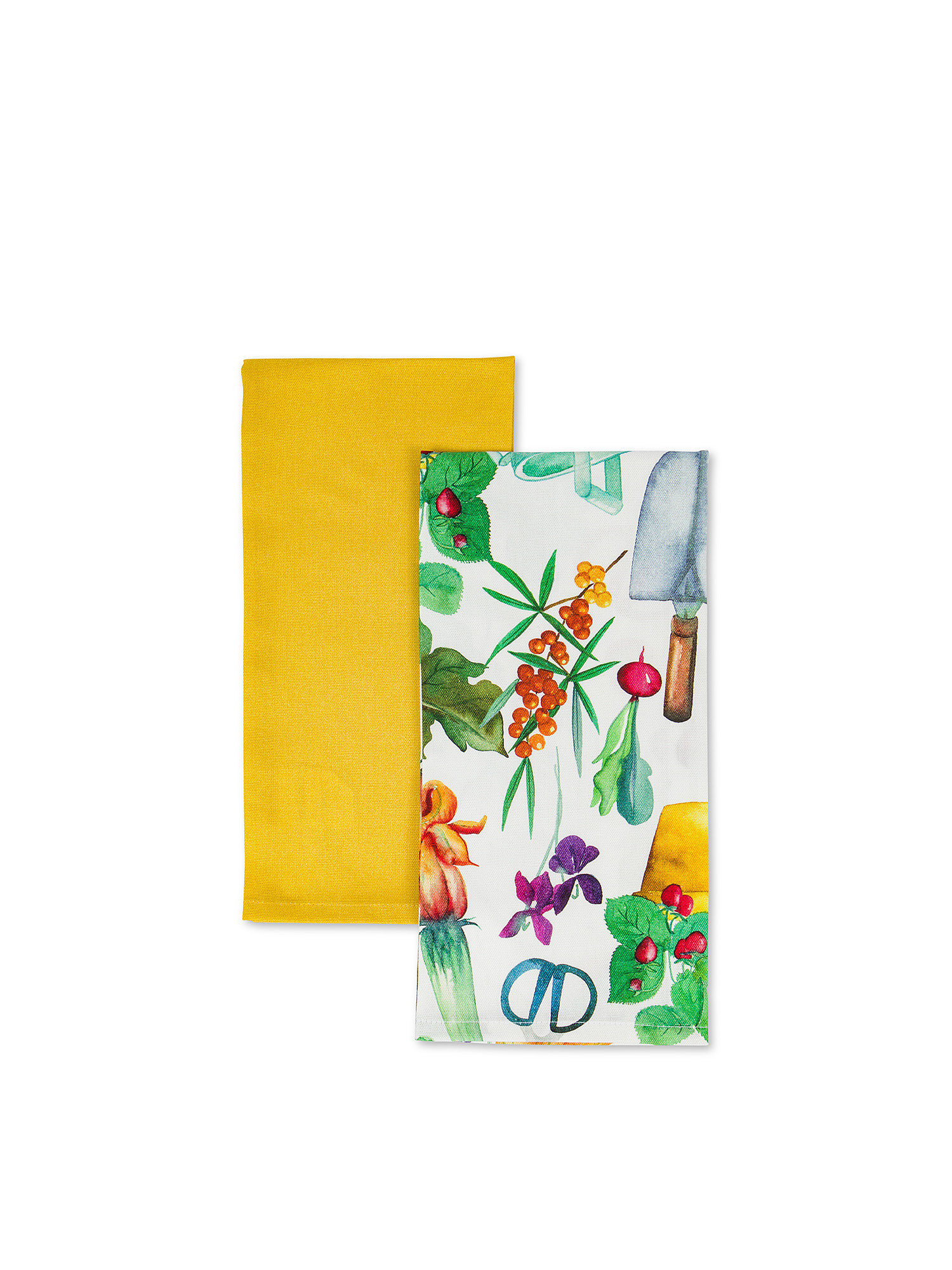 Set of 2 panama vegetable-print cotton tea towels, Multicolor, large image number 0