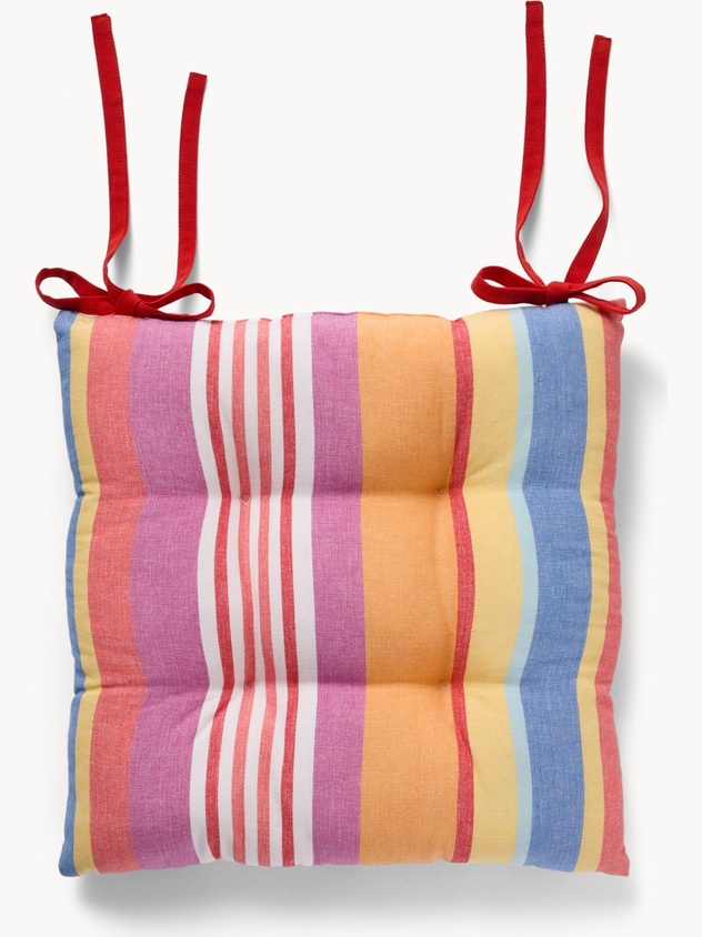 Striped Yarn-Dyed Cotton Chair Cushion with Ties