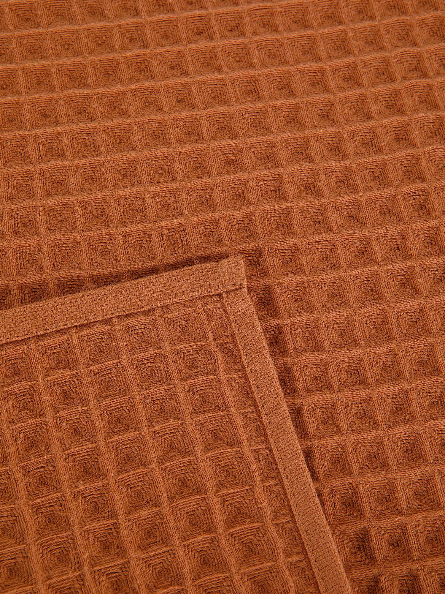 Set of 2 solid color honeycomb cotton towels, Brown, large image number 3