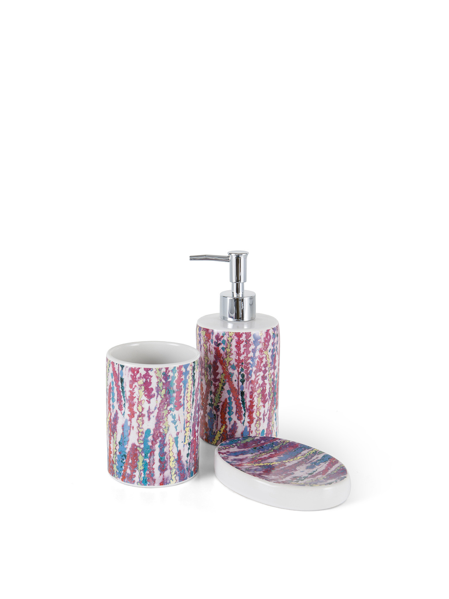 Set 3 accessori bagno ceramica motivo floreale, Multicolor, large image number 0