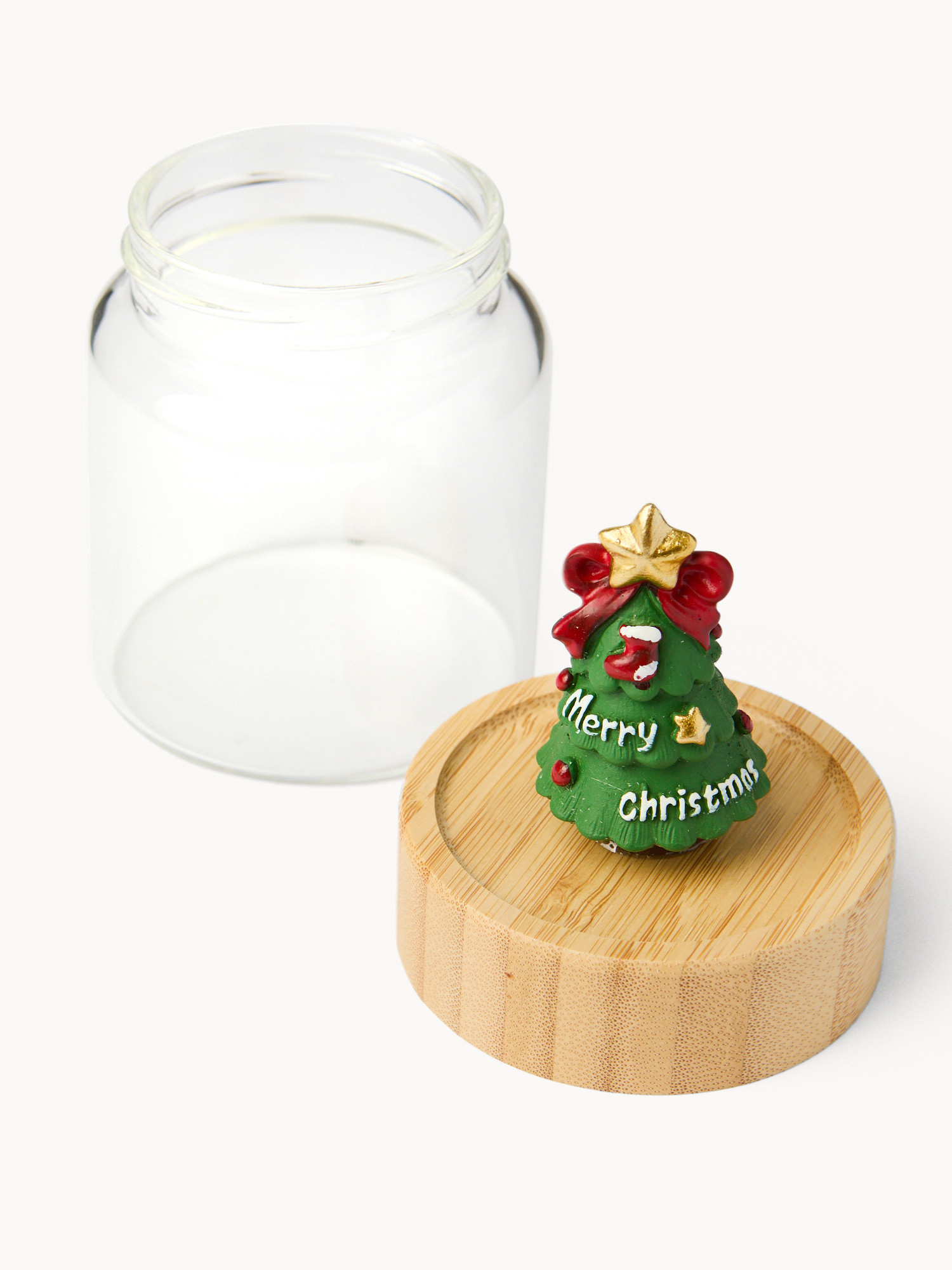 Glass jar with tree-shaped lid, Transparent, large image number 1