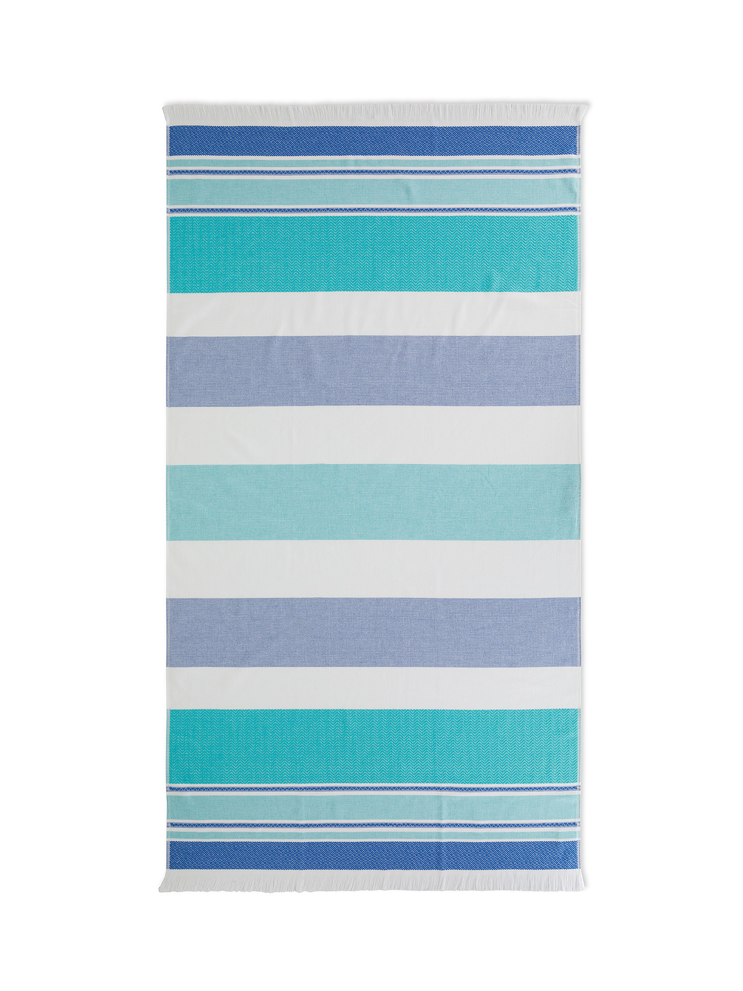 Striped jacquard cotton hammam beach towel, Teal, large image number 0