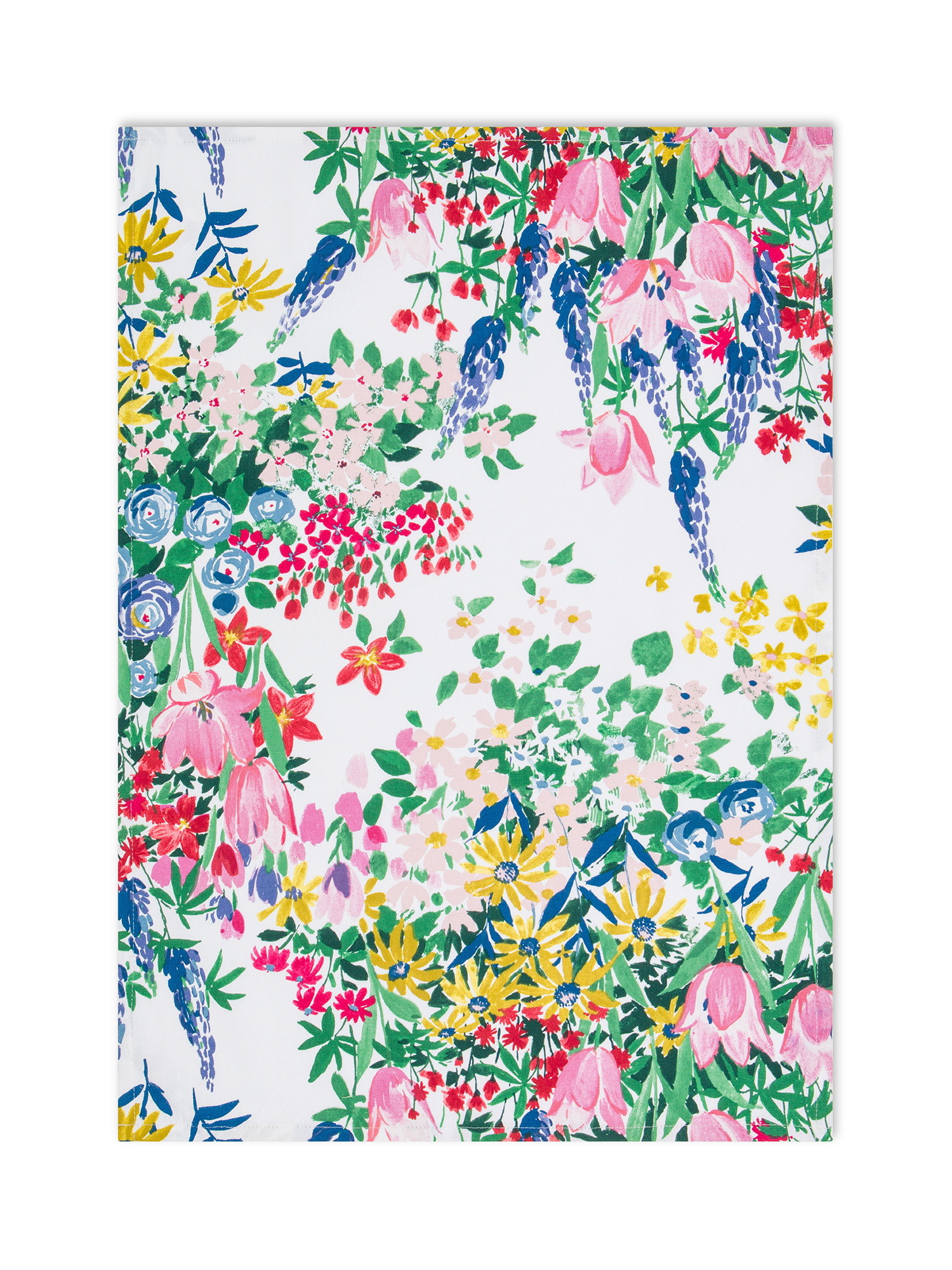 Set of 2 panama cotton tea towels with flower print, Multicolor, large image number 1