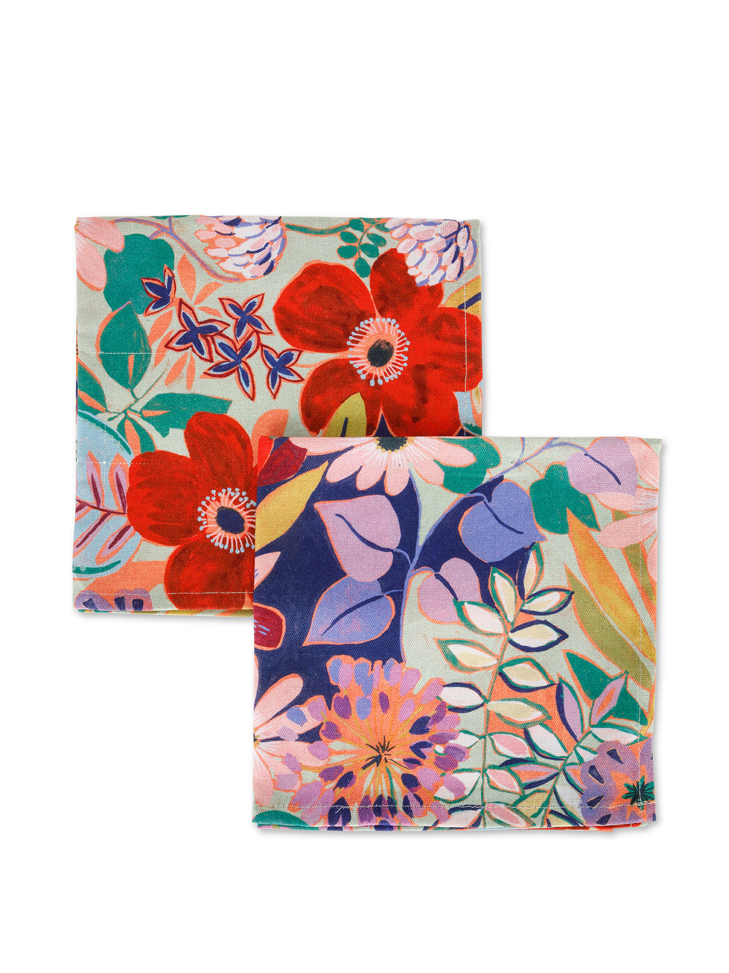 Set of 2 panama placemats in cotton floral print, Multicolor, large image number 0