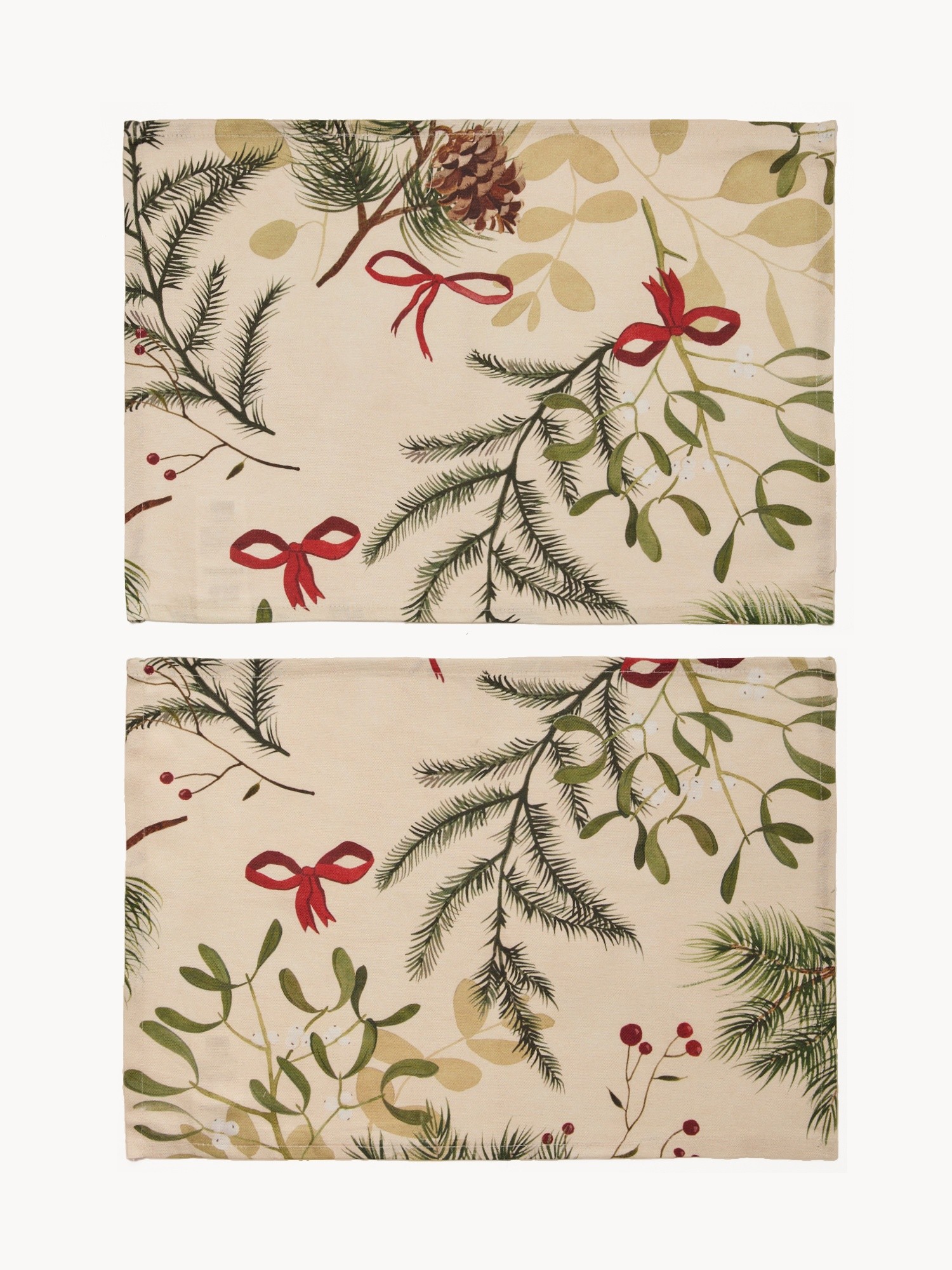 Set of 2 pure cotton Panama placemats with a pinecone print, Beige / Brown, large image number 0