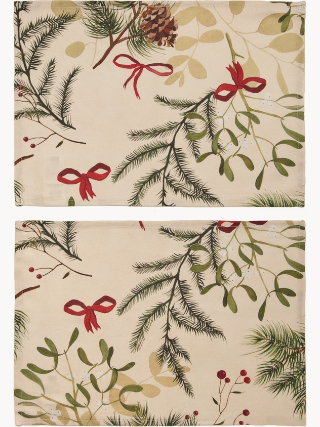 Set of 2 pure cotton Panama placemats with a pinecone print