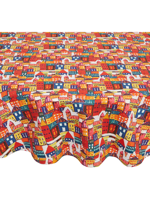 Round cotton twill tablecloth with house print