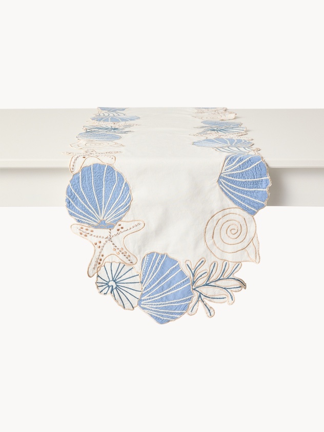 Runner in cotone con ricami conchiglie