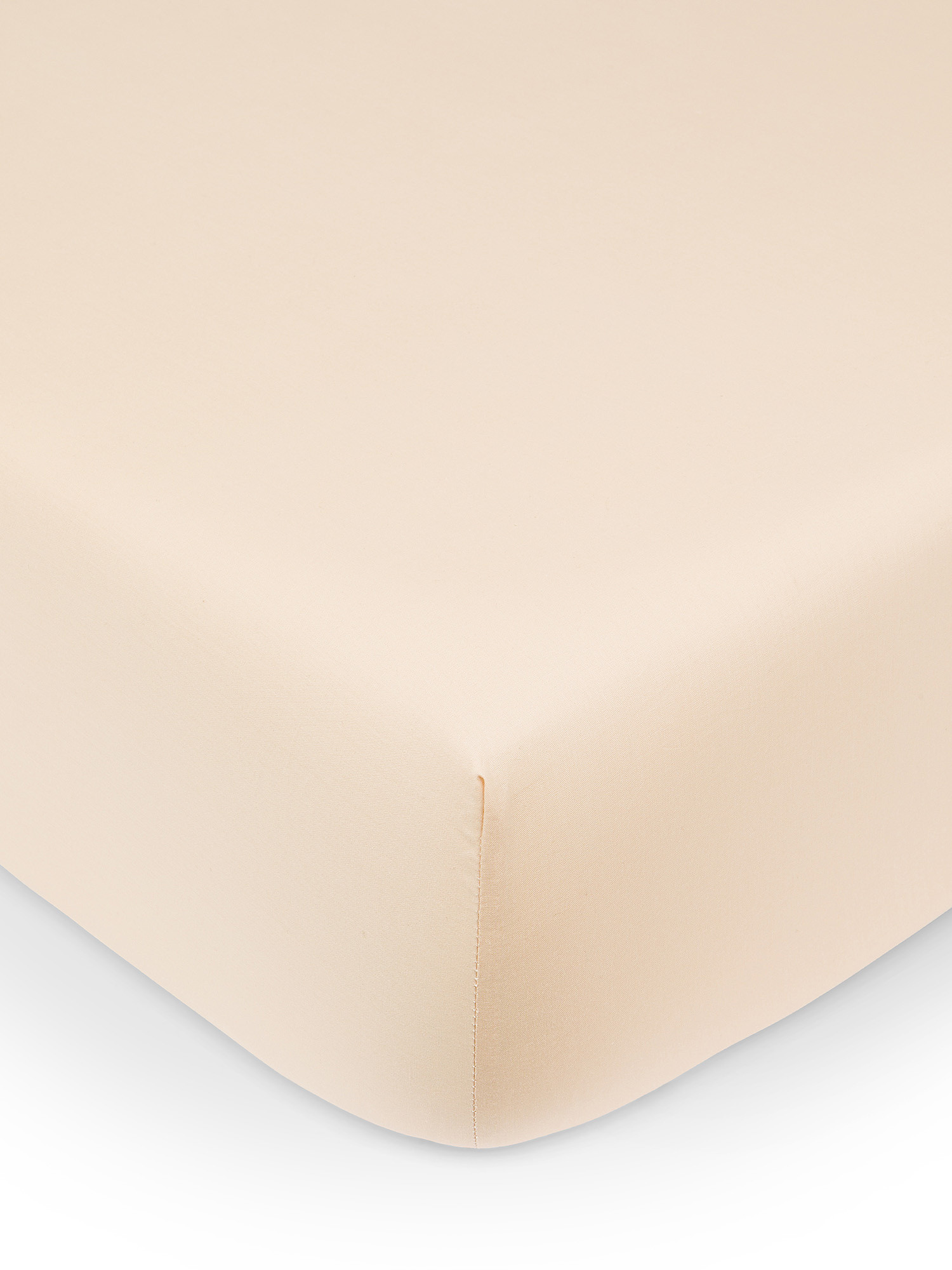 Plain cotton percale fitted sheet, Beige, large image number 0